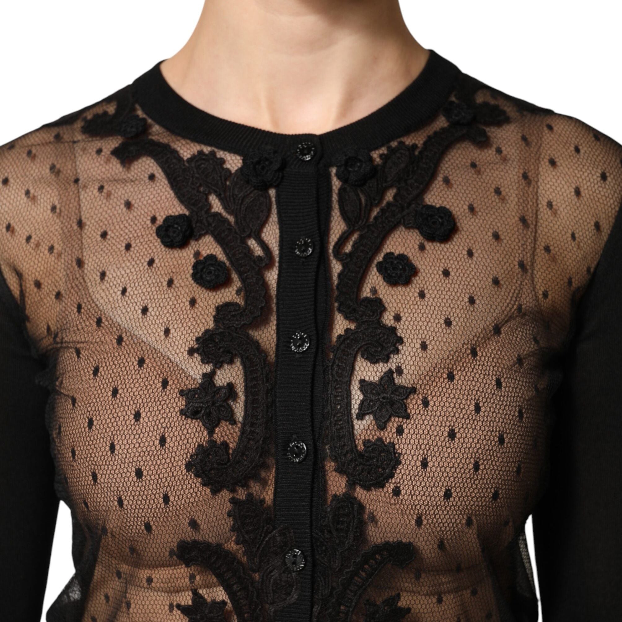 Dolce & Gabbana Black Sheer Button Down Cardigan Sweater