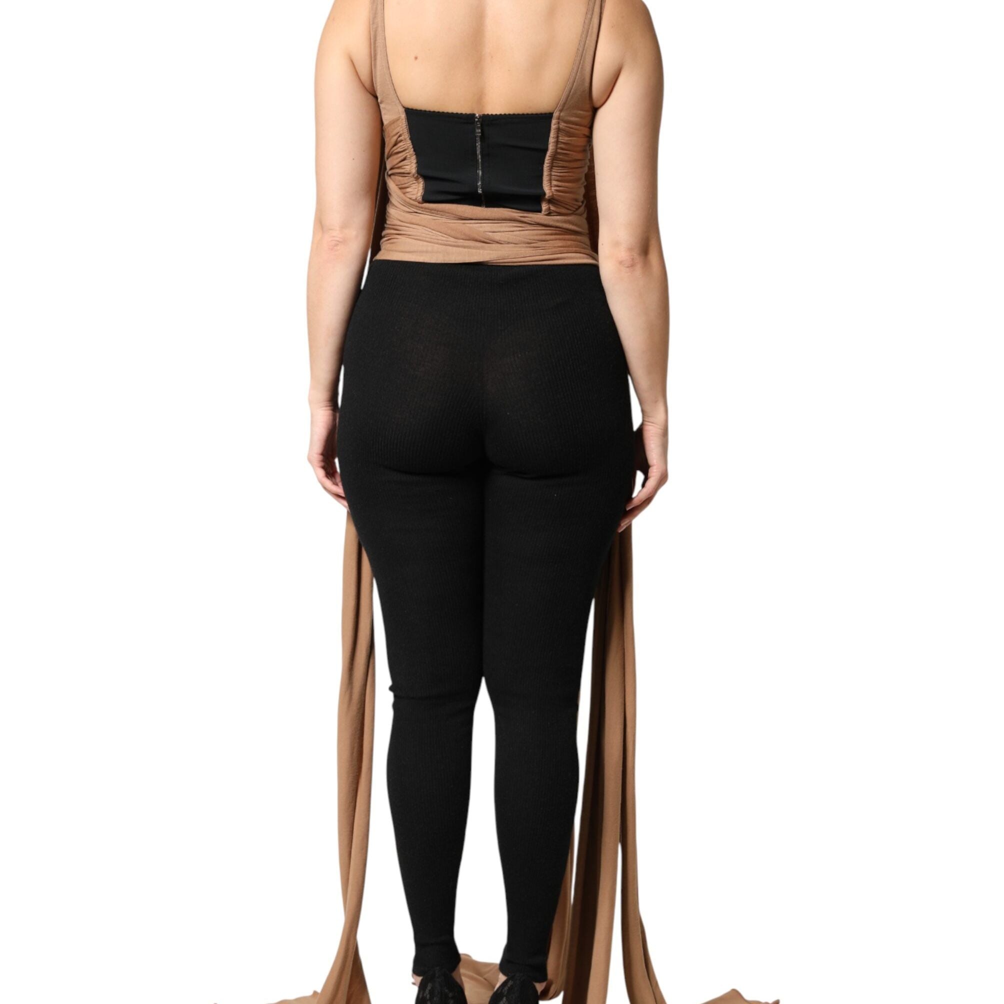 Dolce & Gabbana Brown Virgin Wool Sleeveless Scarf Tank Top