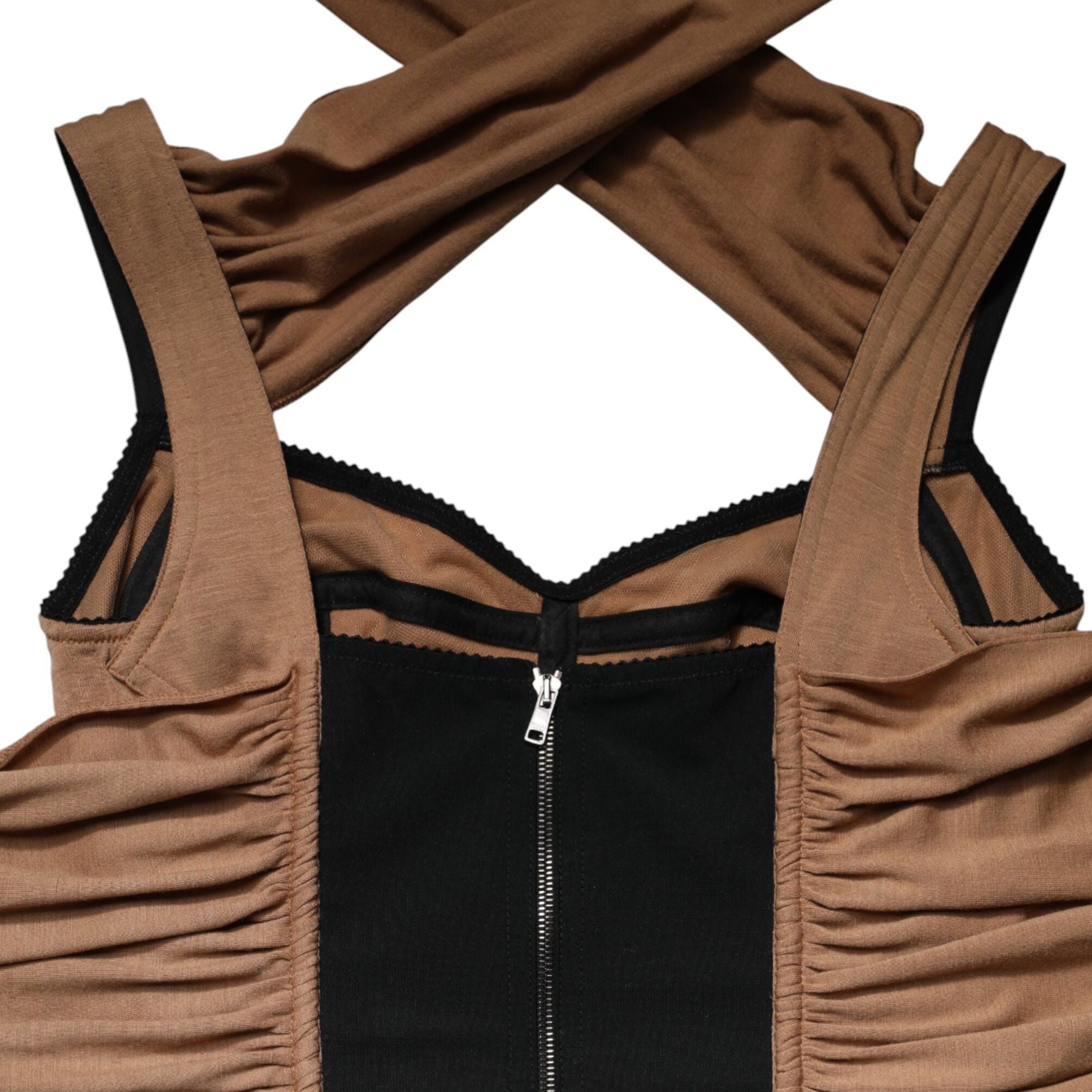 Dolce & Gabbana Brown Virgin Wool Sleeveless Scarf Tank Top