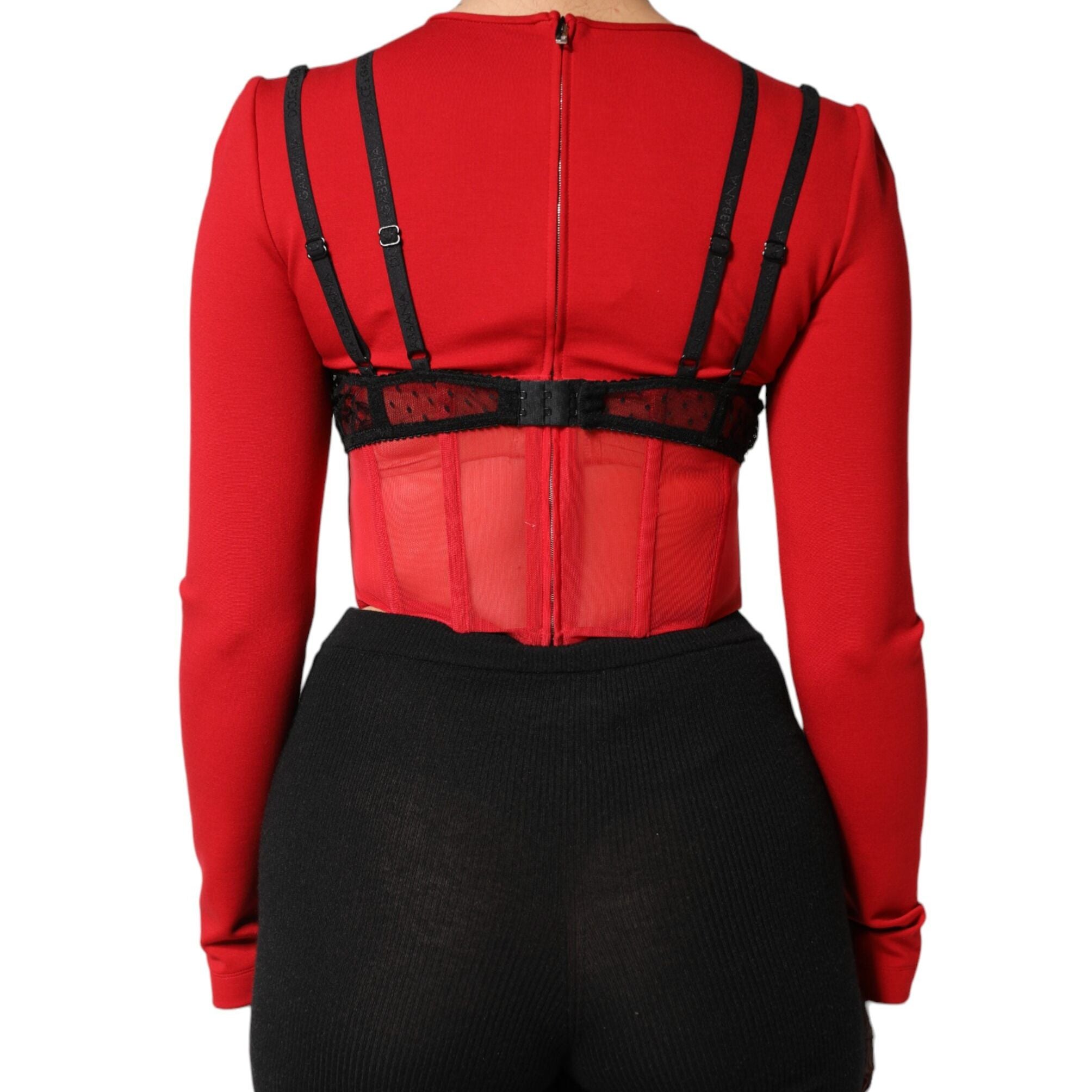 Dolce & Gabbana Red Black Nylon Bralette-Style Cropped Top