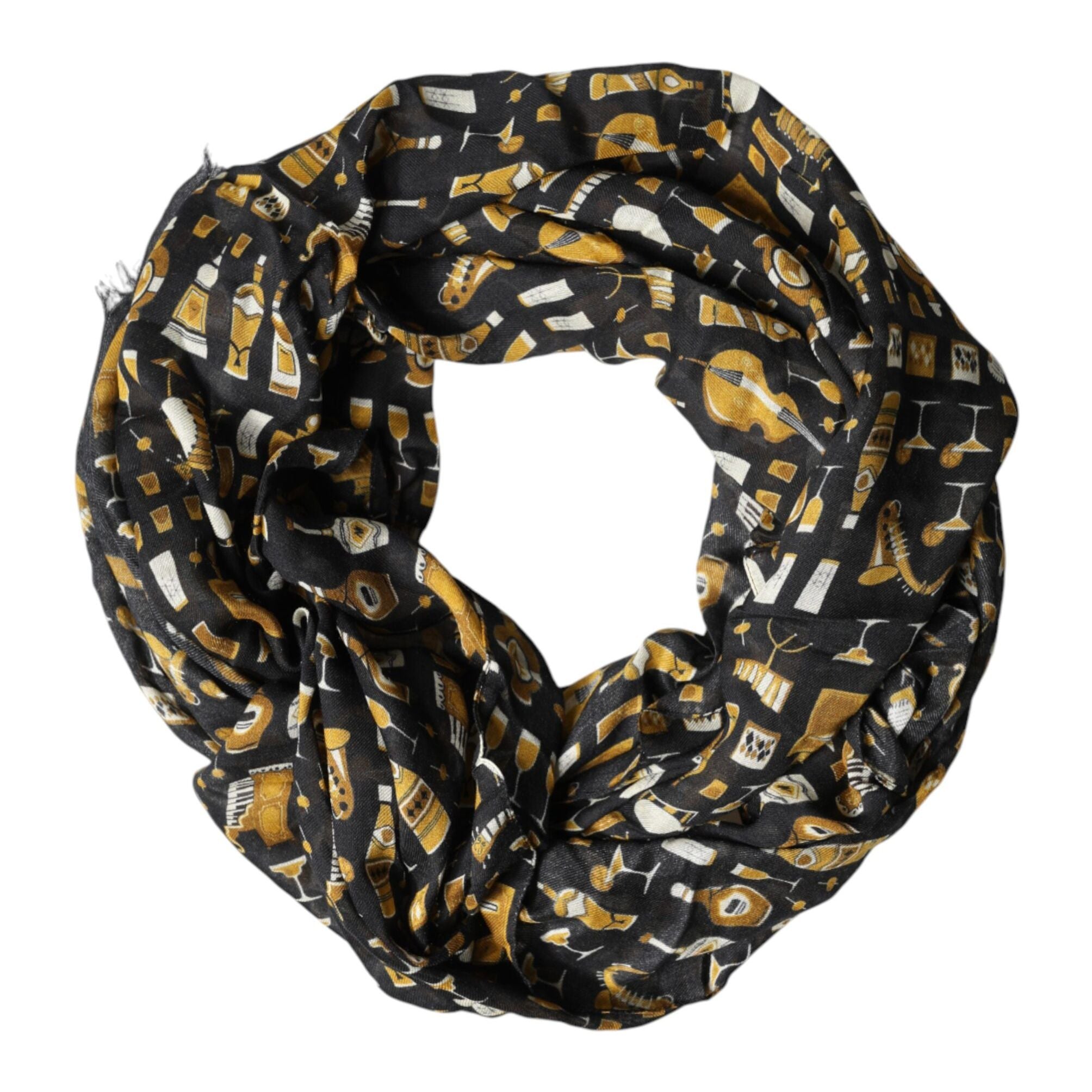Dolce & Gabbana Black Jazz Club Print Neck Wrap Shawl Scarf