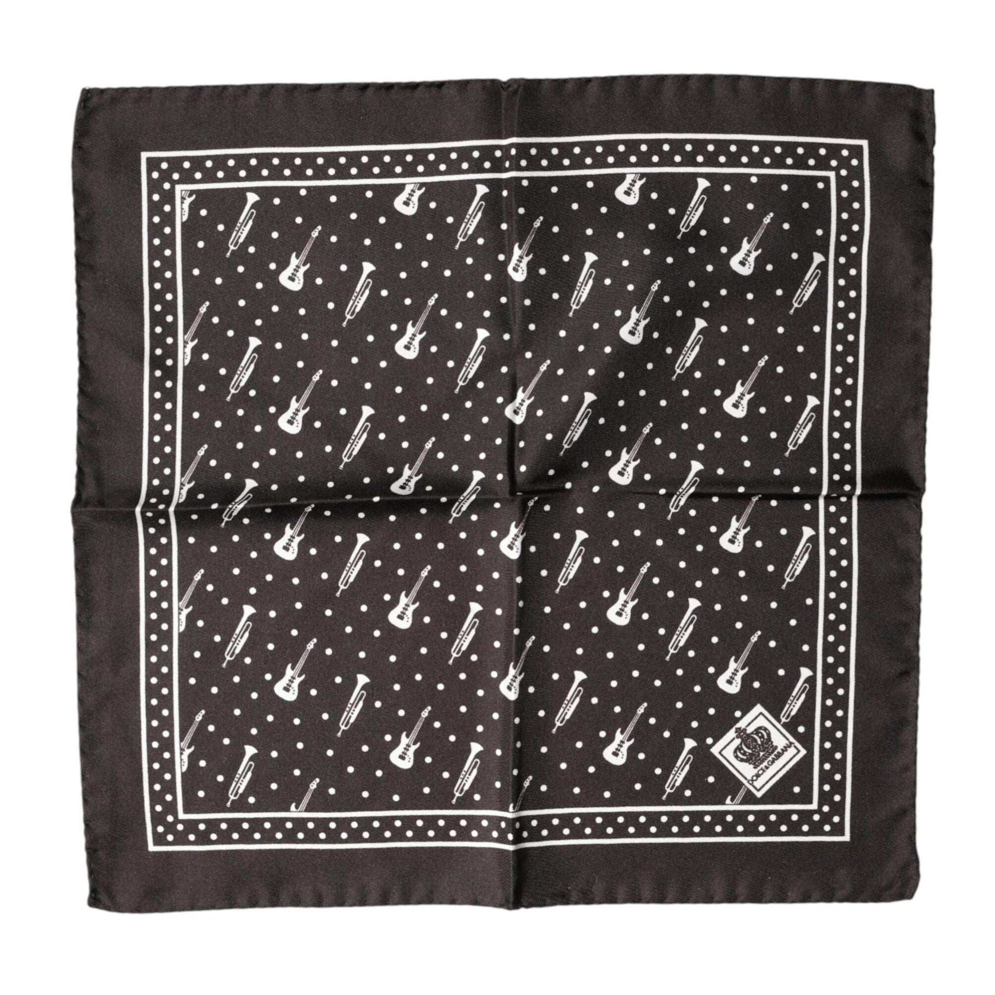 Dolce & Gabbana Black Guitar Trumpet Men Handkerchief Scarf