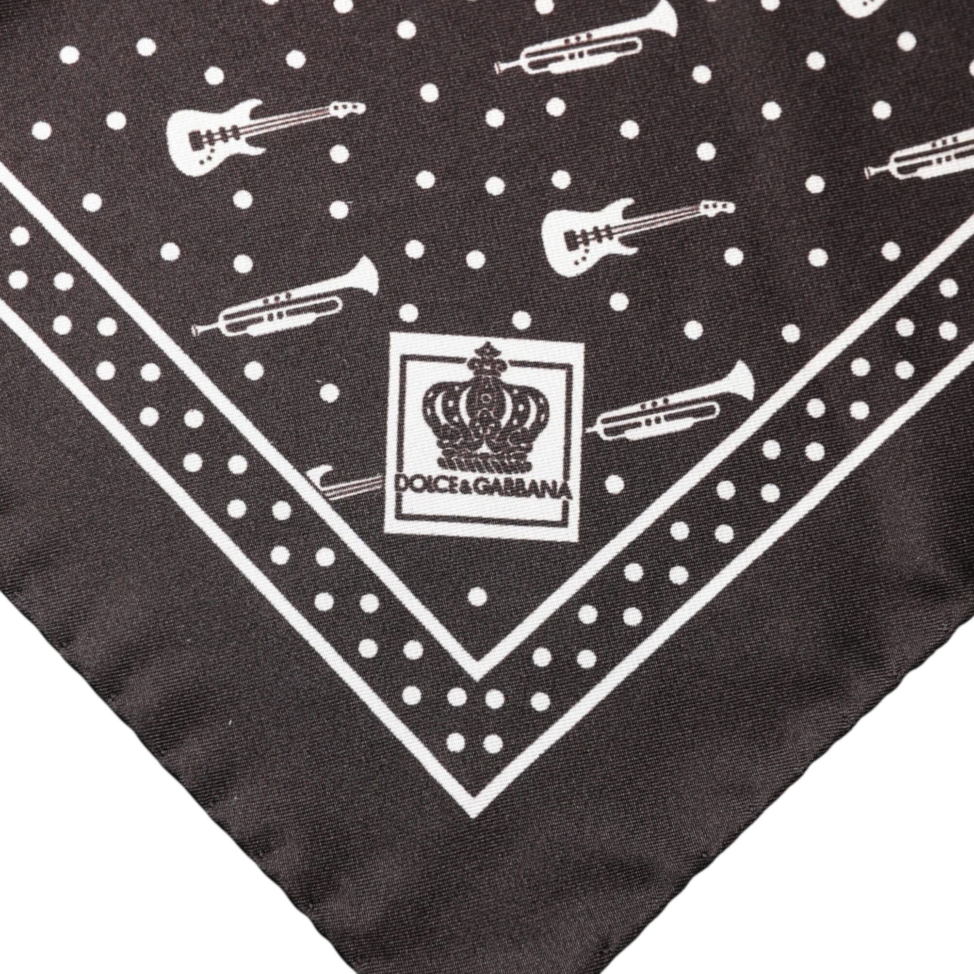 Dolce & Gabbana Black Guitar Trumpet Men Handkerchief Scarf