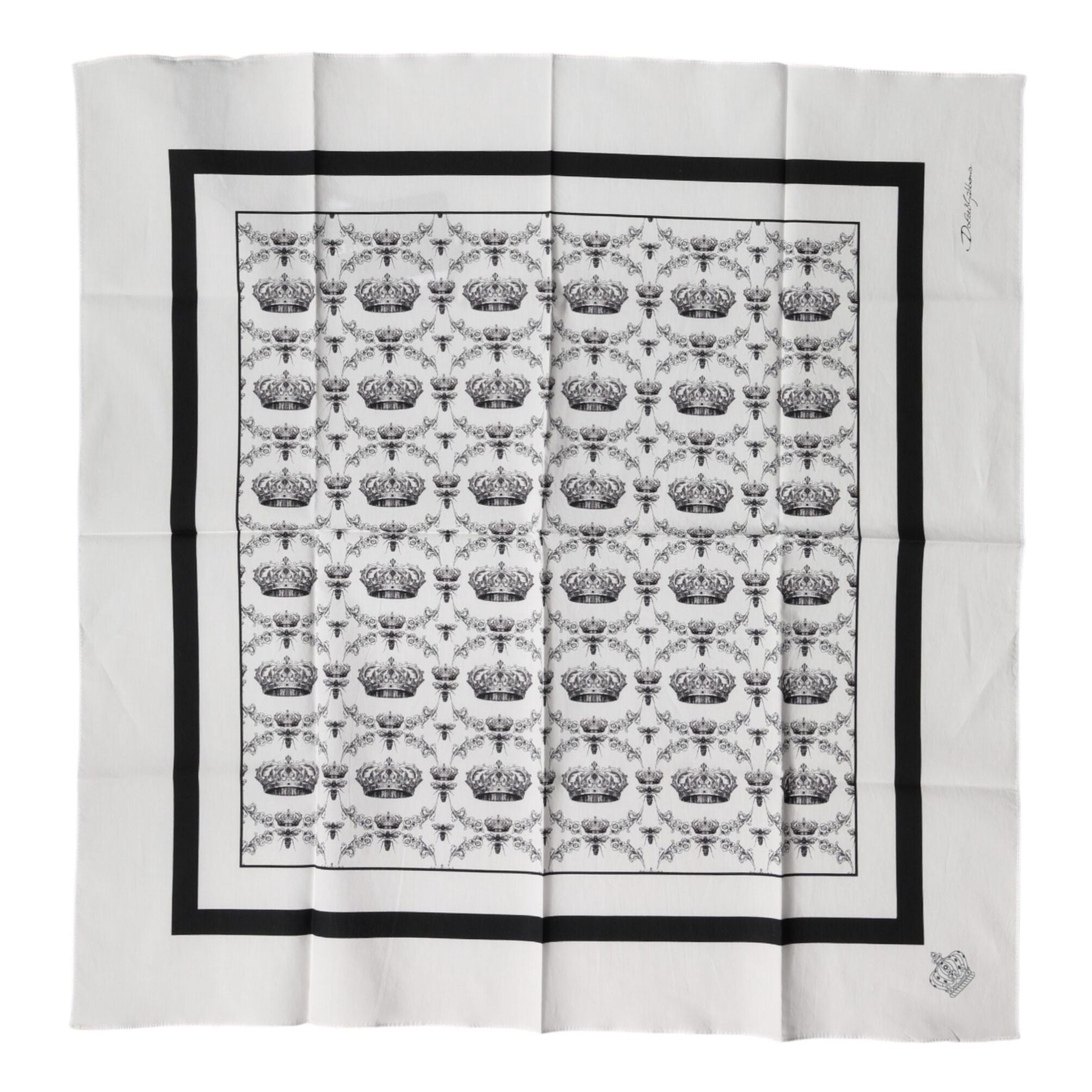 Dolce & Gabbana White Crown Cotton Men Square Foulard Scarf