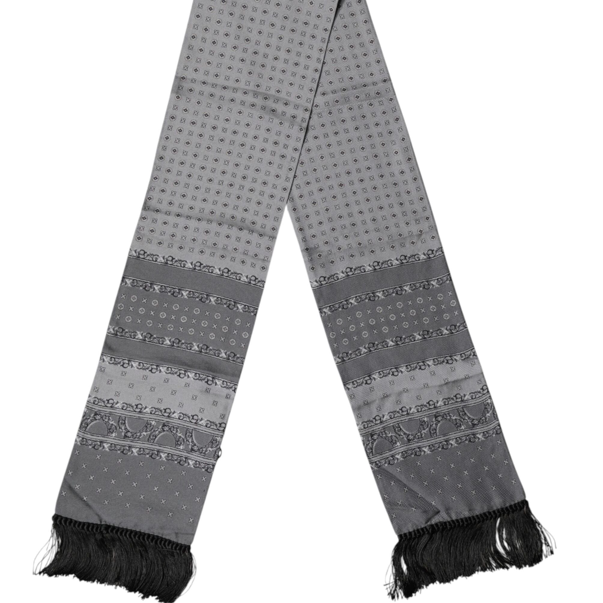 Dolce & Gabbana Gray Patterned Fringes Neck Foulard Scarf