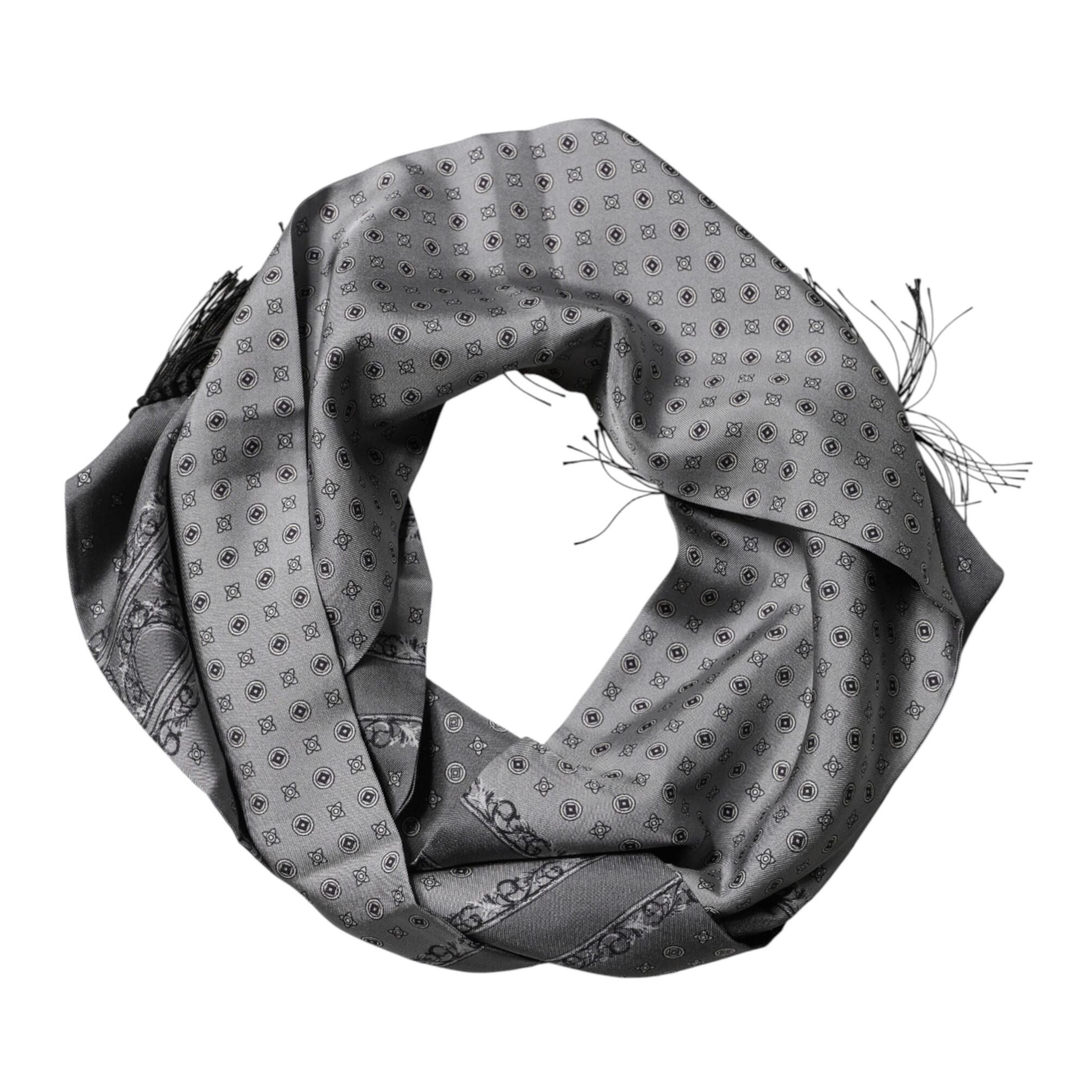 Dolce & Gabbana Gray Patterned Fringes Neck Foulard Scarf