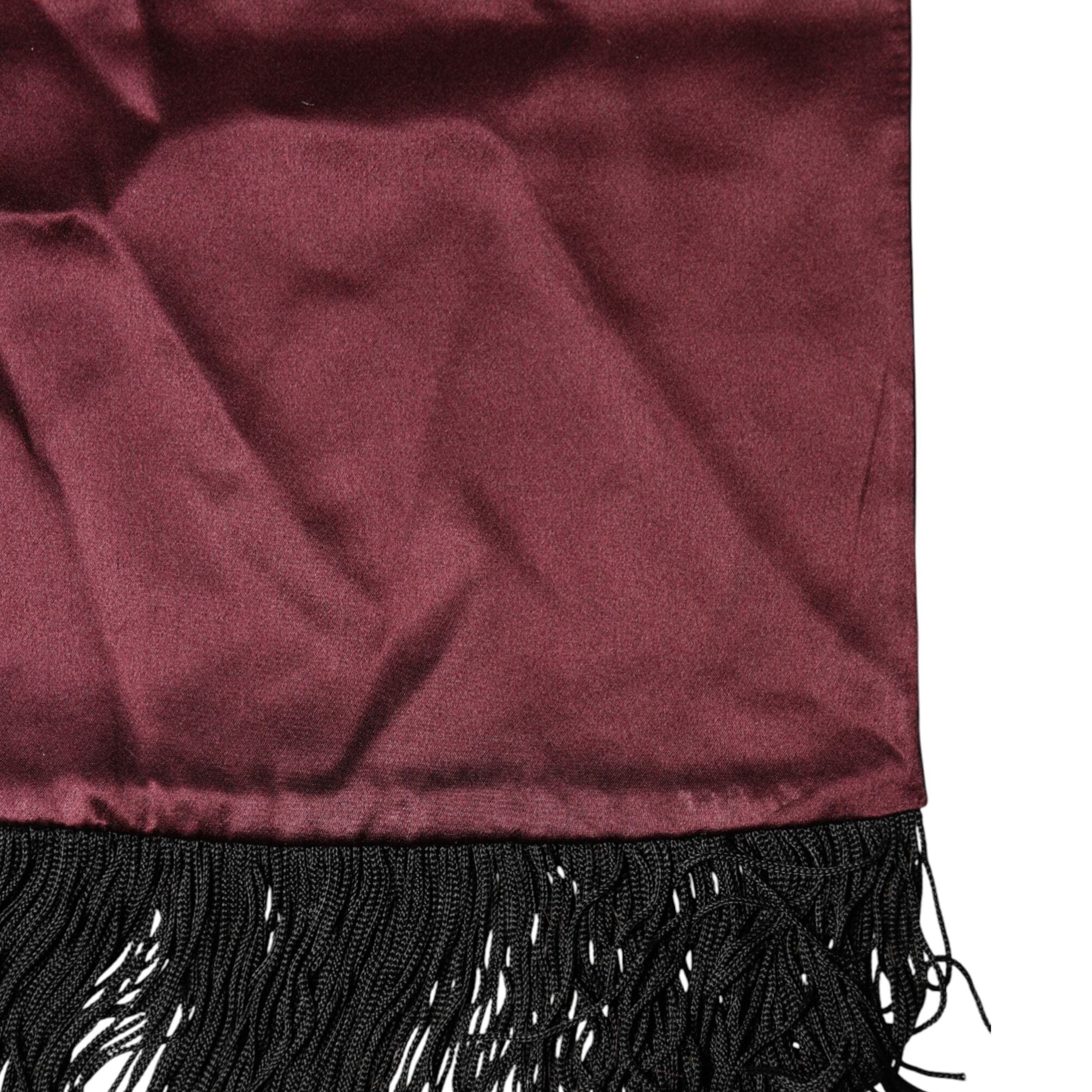 Dolce & Gabbana Maroon Silk Satin Fringes Neck Foulard Scarf