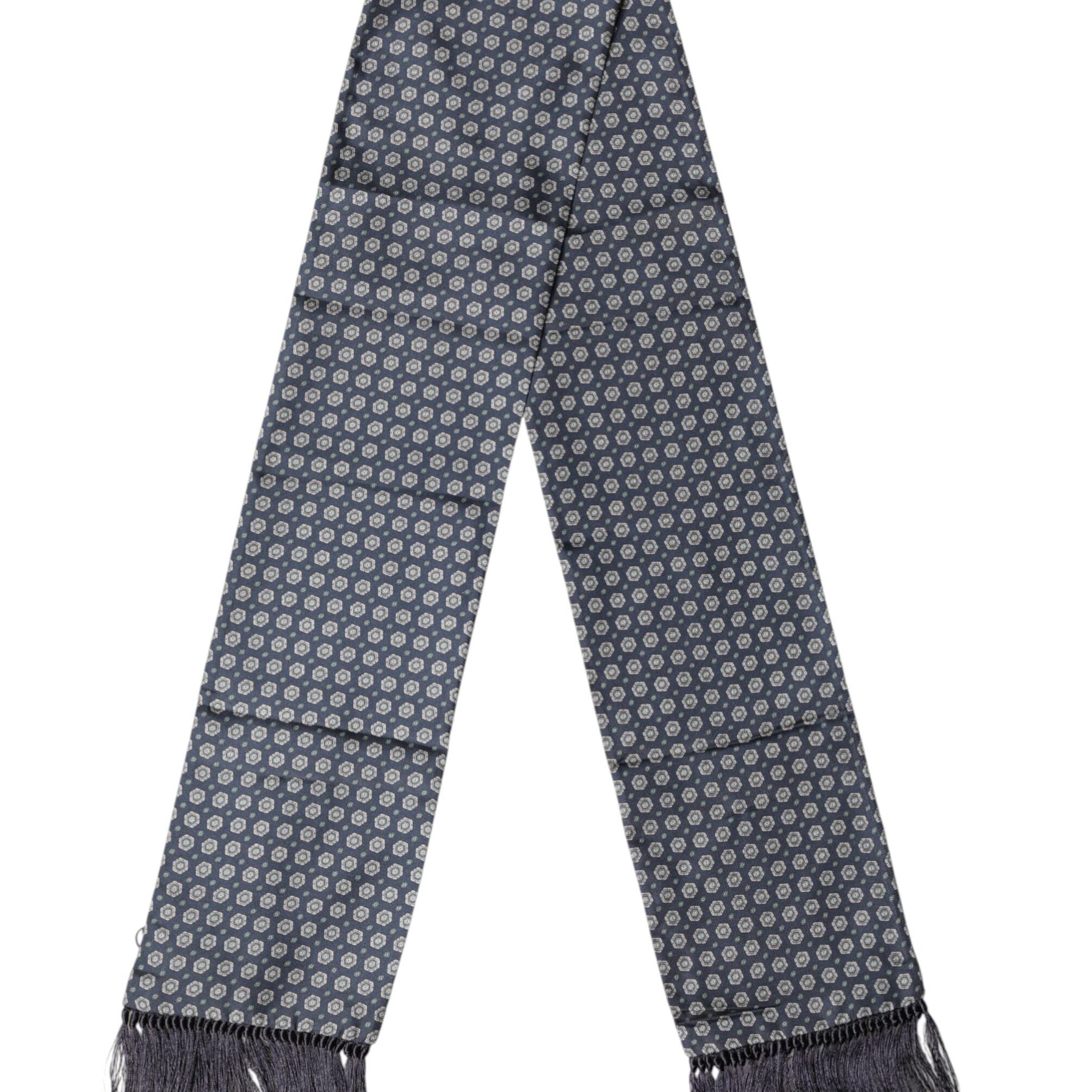Dolce & Gabbana Blue Patterned Fringes Neck Foulard Scarf