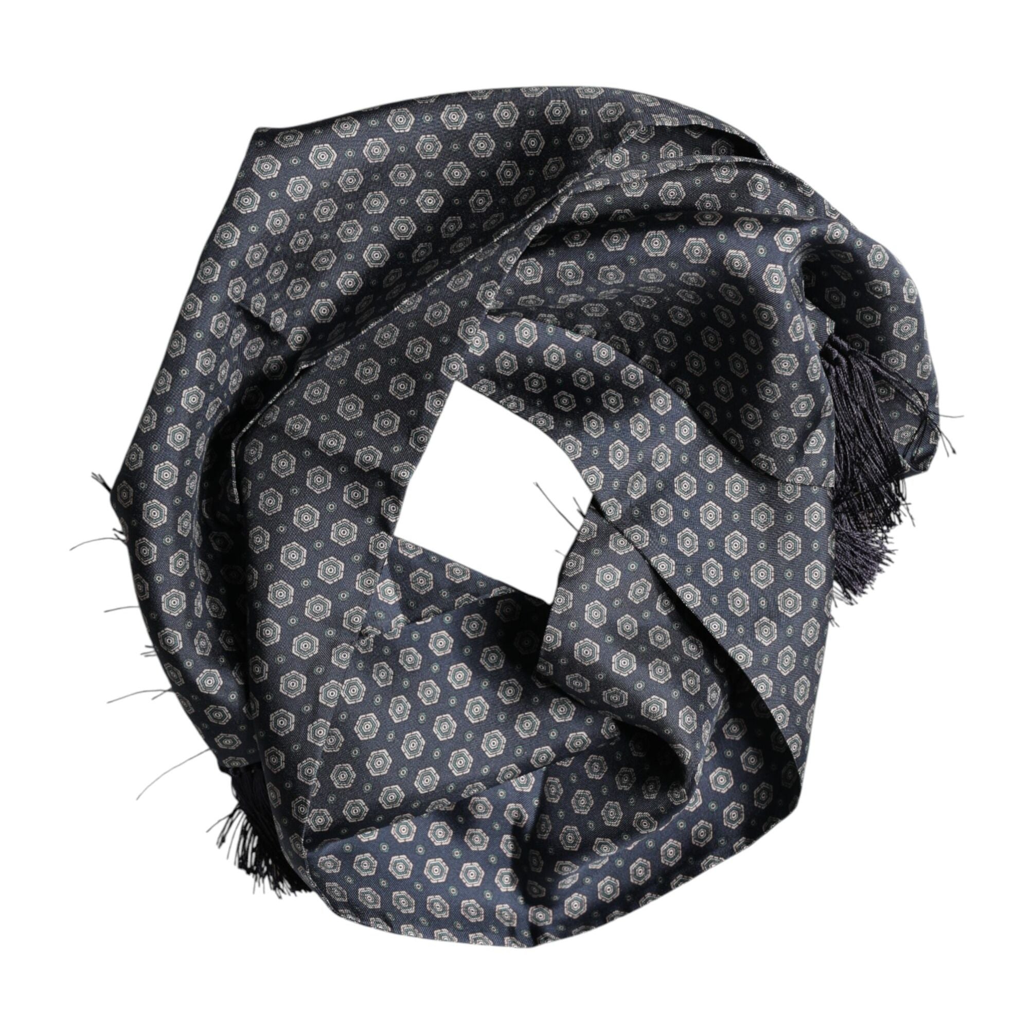Dolce & Gabbana Blue Patterned Fringes Neck Foulard Scarf