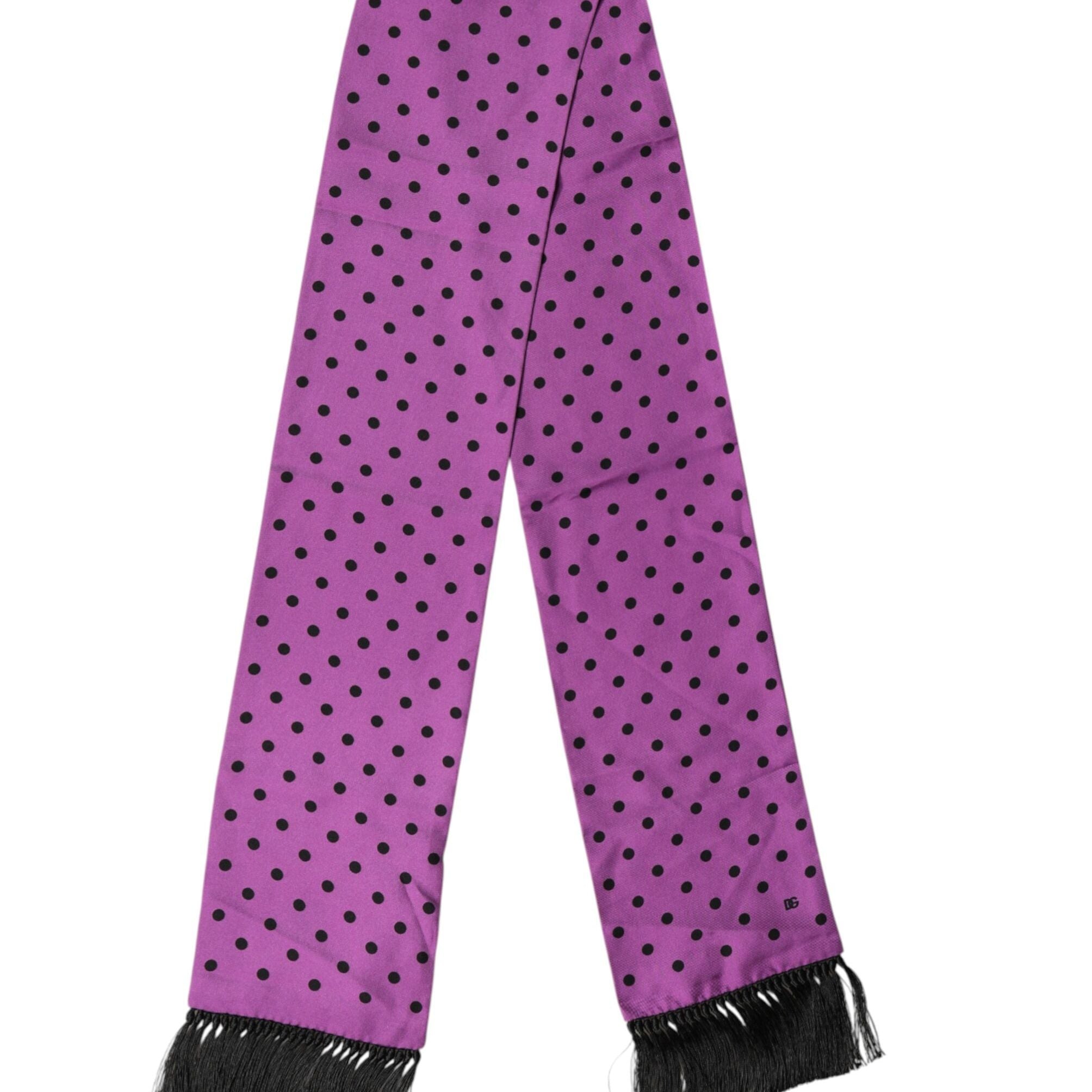 Dolce & Gabbana Violet Polka Dot Fringes Neck Foulard Scarf