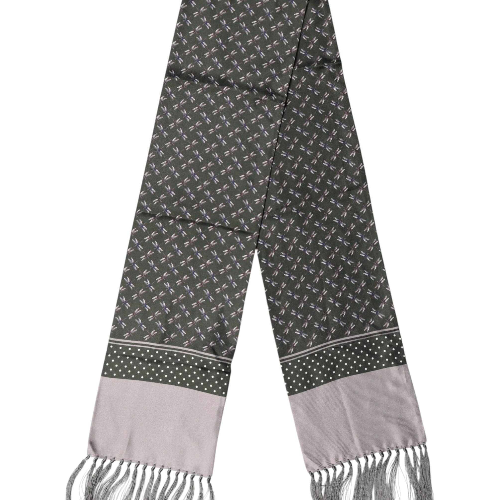 Dolce & Gabbana Gray Patterned Fringes Neck Foulard Scarf