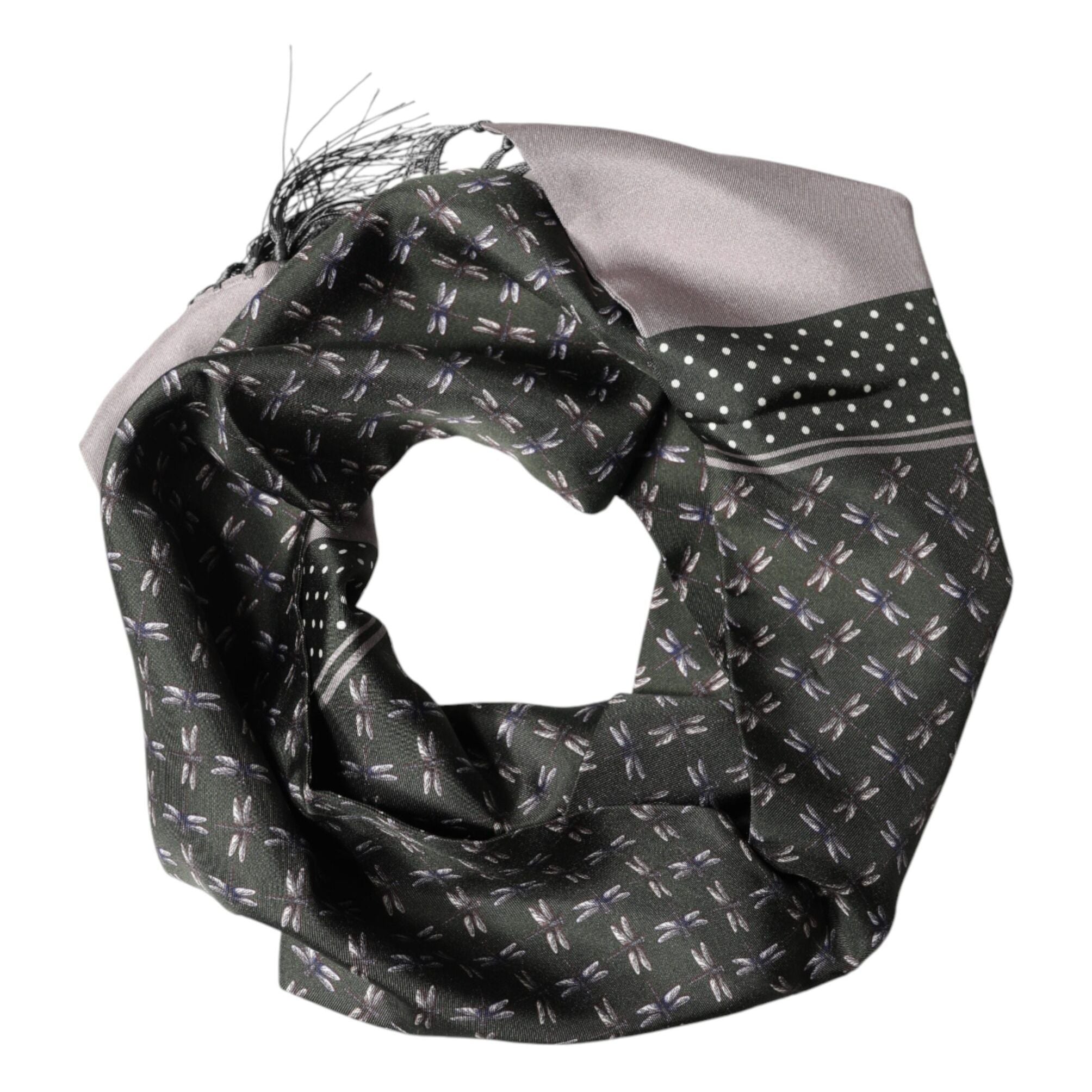 Dolce & Gabbana Gray Patterned Fringes Neck Foulard Scarf