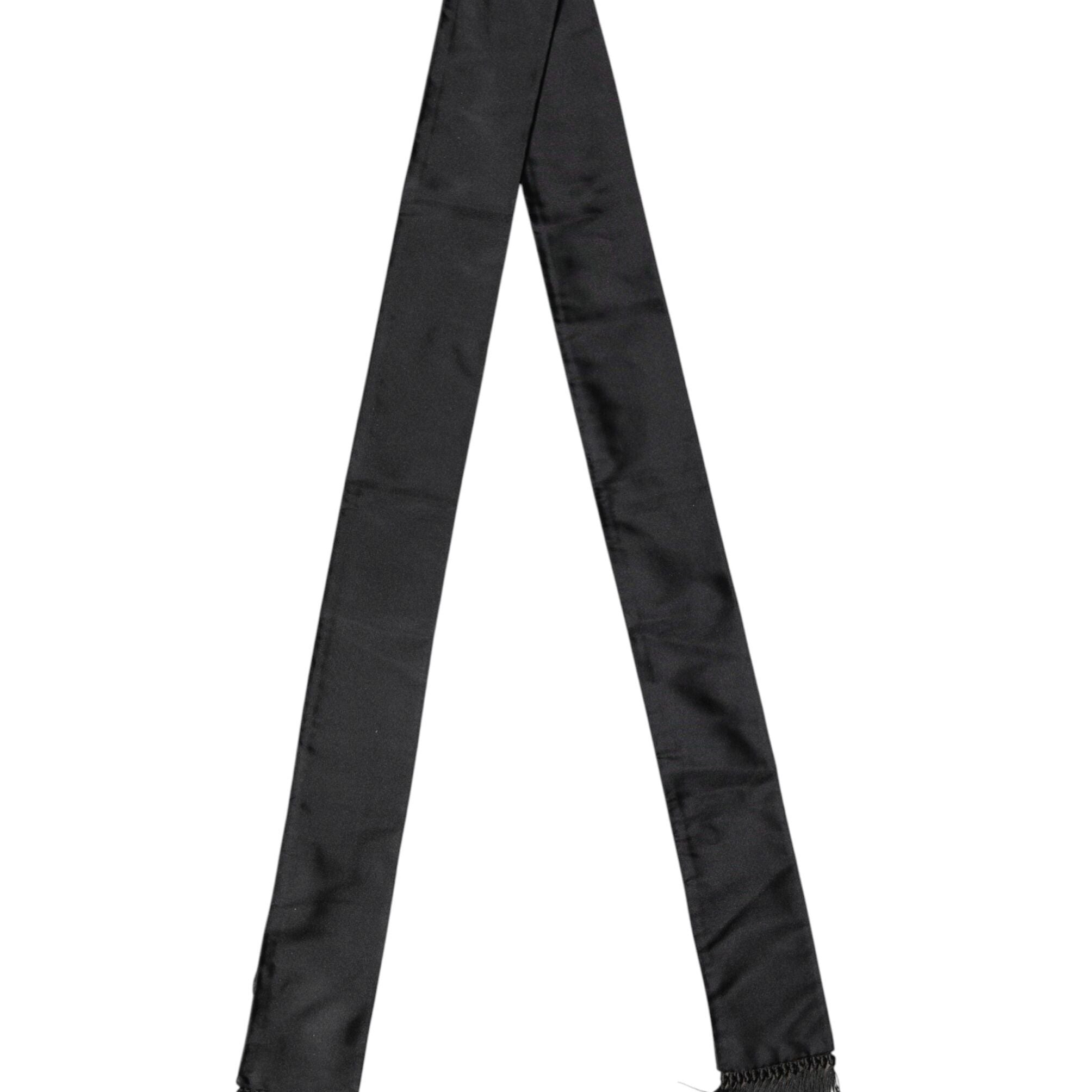 Dolce & Gabbana Black Silk Fringes Neck Wrap Foulard Scarf