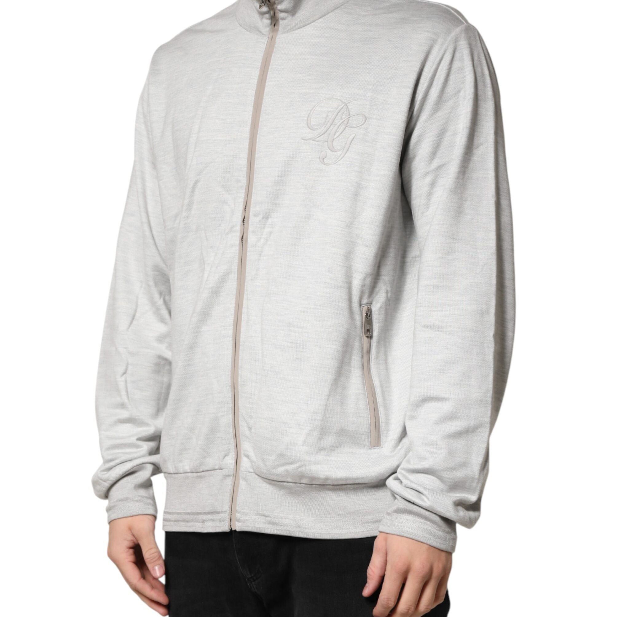 Dolce & Gabbana Light Gray Cotton Zipped Cardigan Sweater