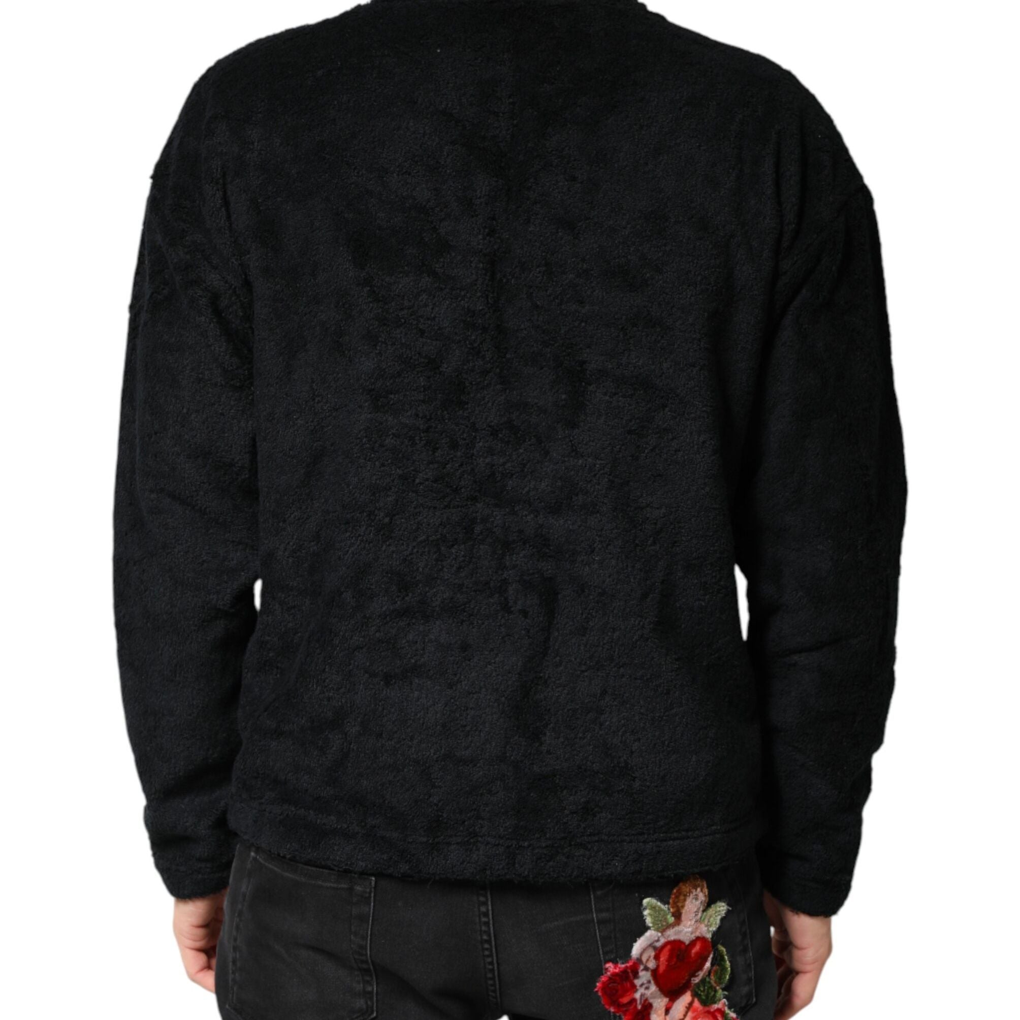 Dolce & Gabbana Black Cotton V-Neck Men Sweatshirt Sweater
