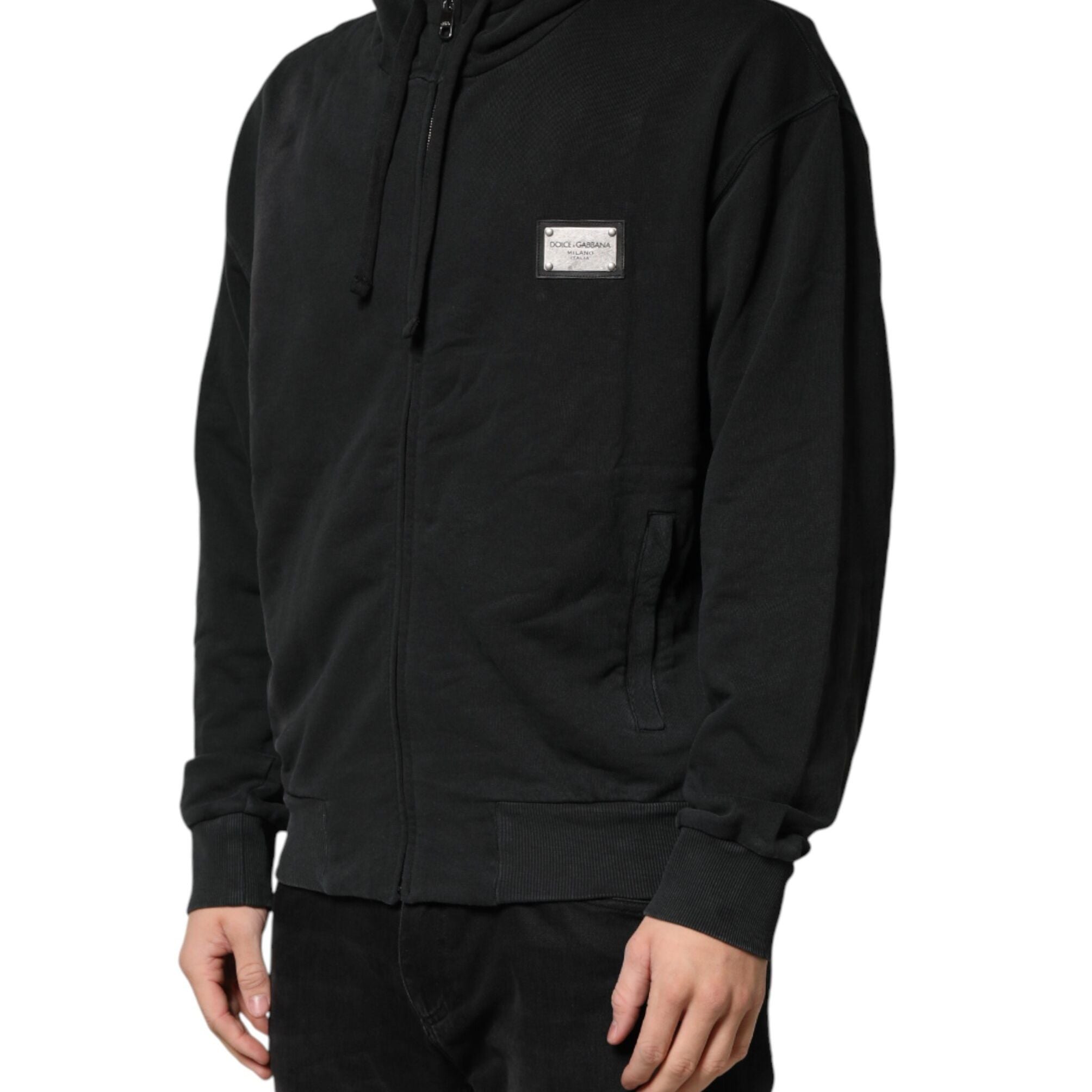 Dolce & Gabbana Black Full Zip Hooded Men Sweatshirt Sweater