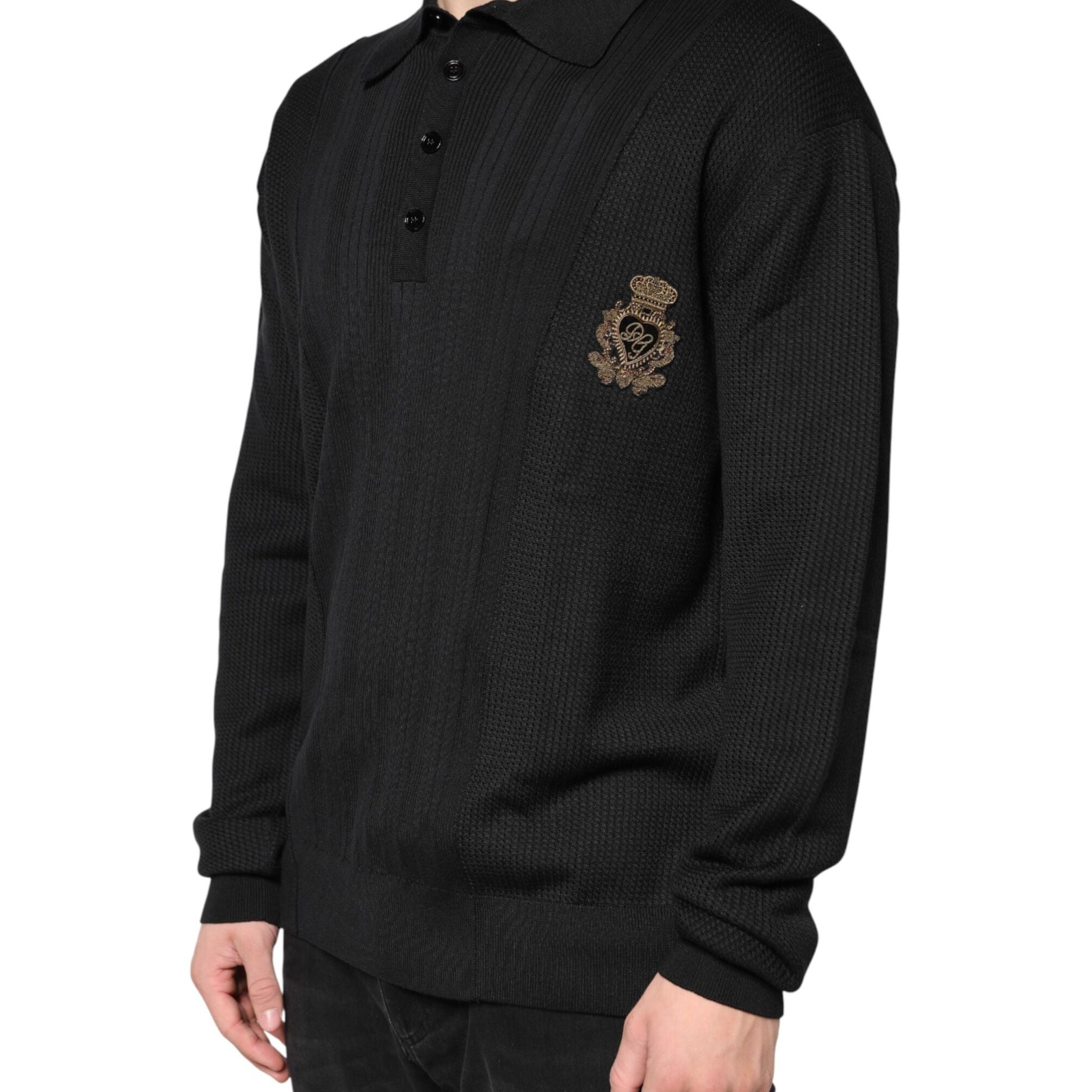 Dolce & Gabbana Black Crest Long Sleeve Men Pullover Sweater