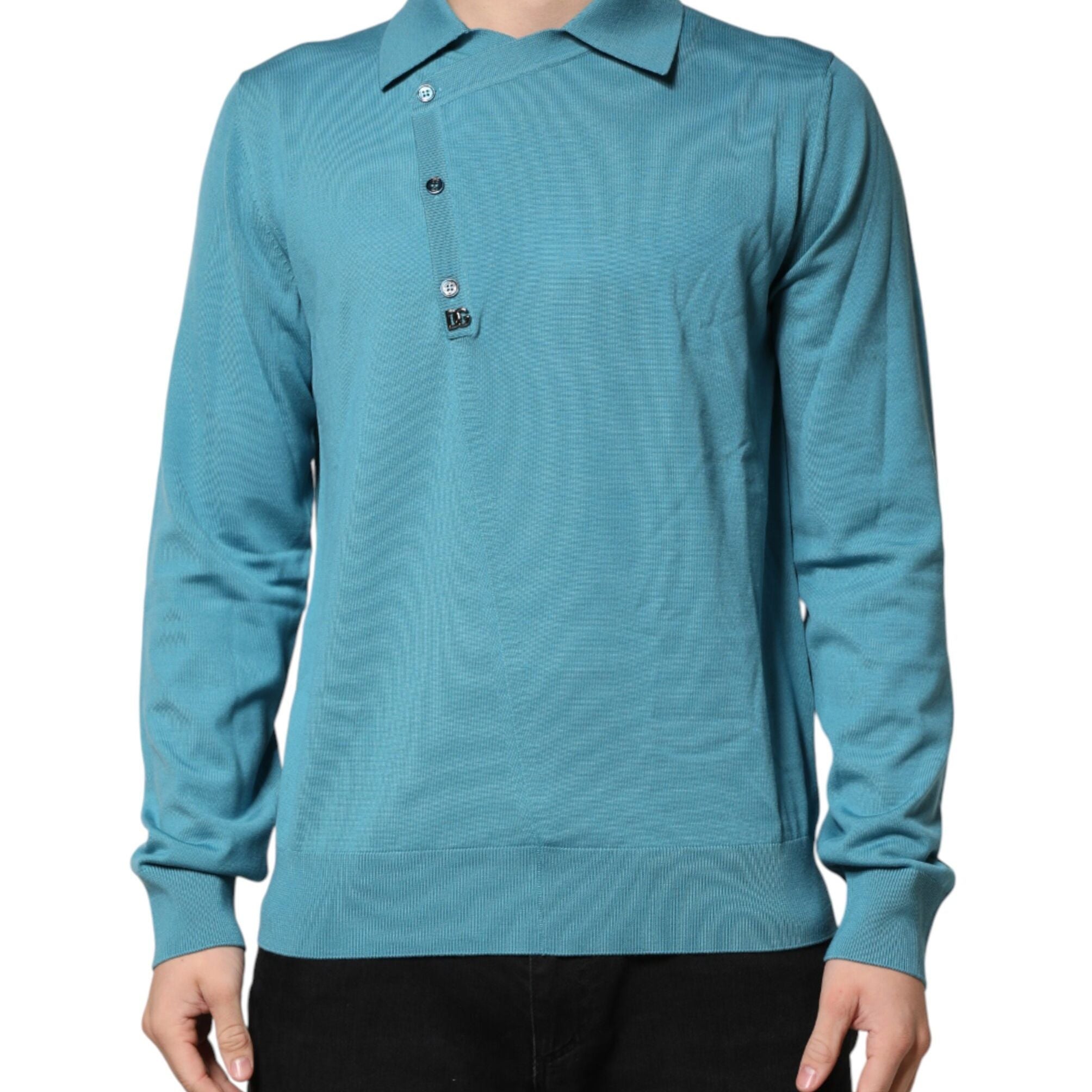 Dolce & Gabbana Teal Wool Collared Polo Pullover Sweater