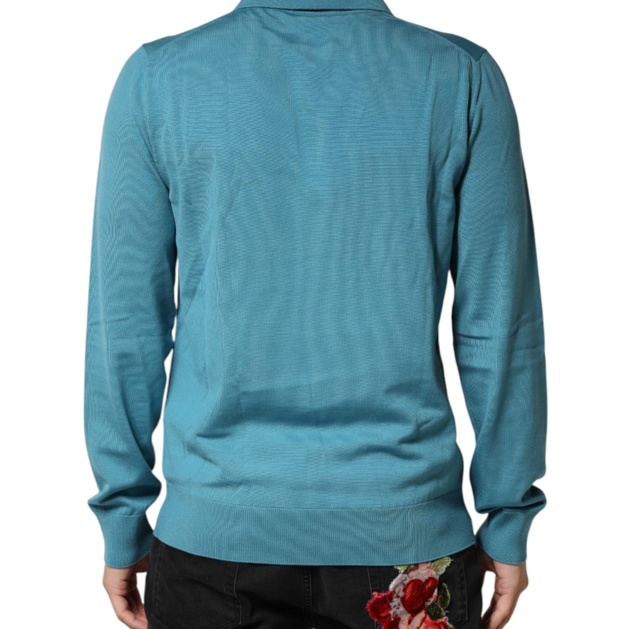 Dolce & Gabbana Teal Wool Collared Polo Pullover Sweater