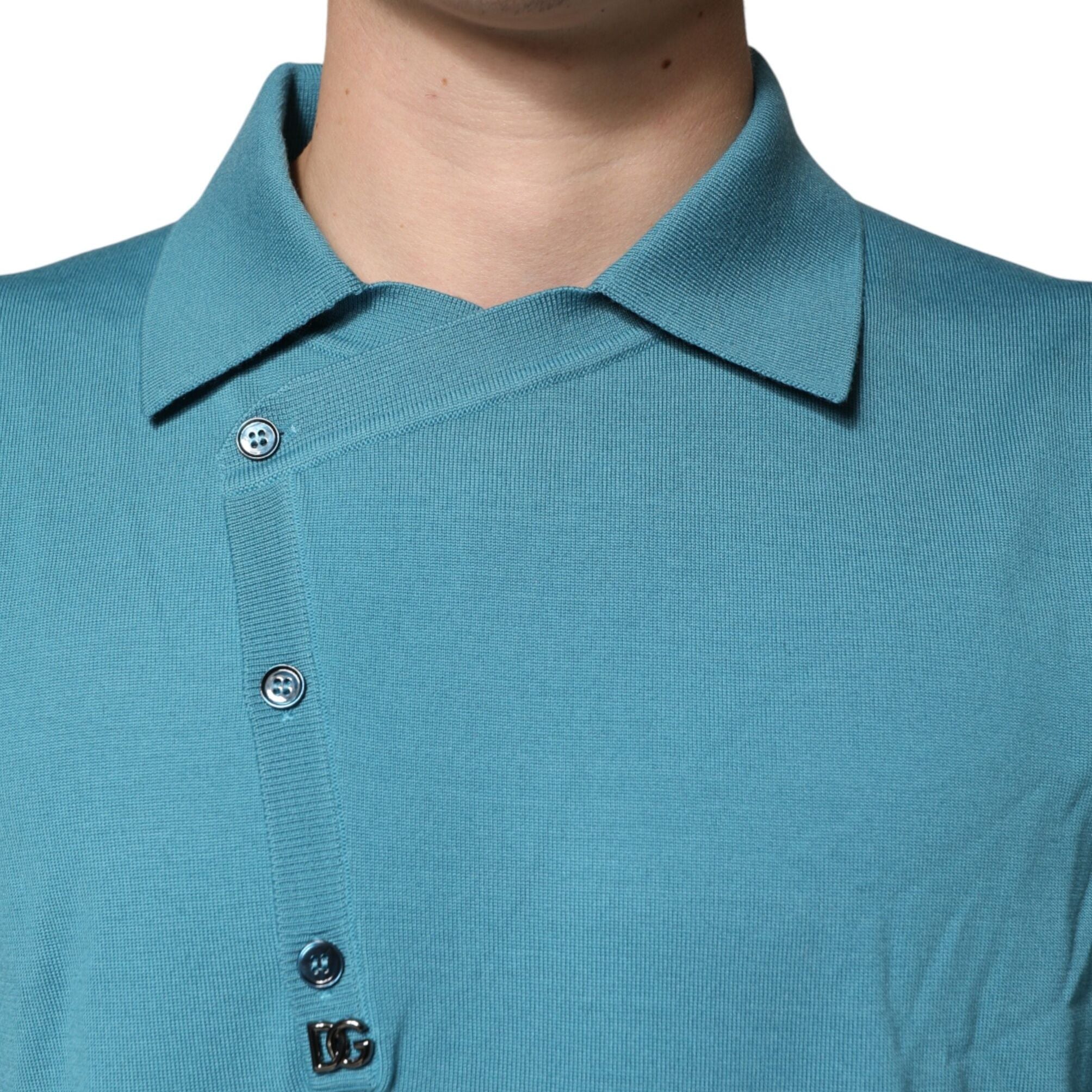 Dolce & Gabbana Teal Wool Collared Polo Pullover Sweater