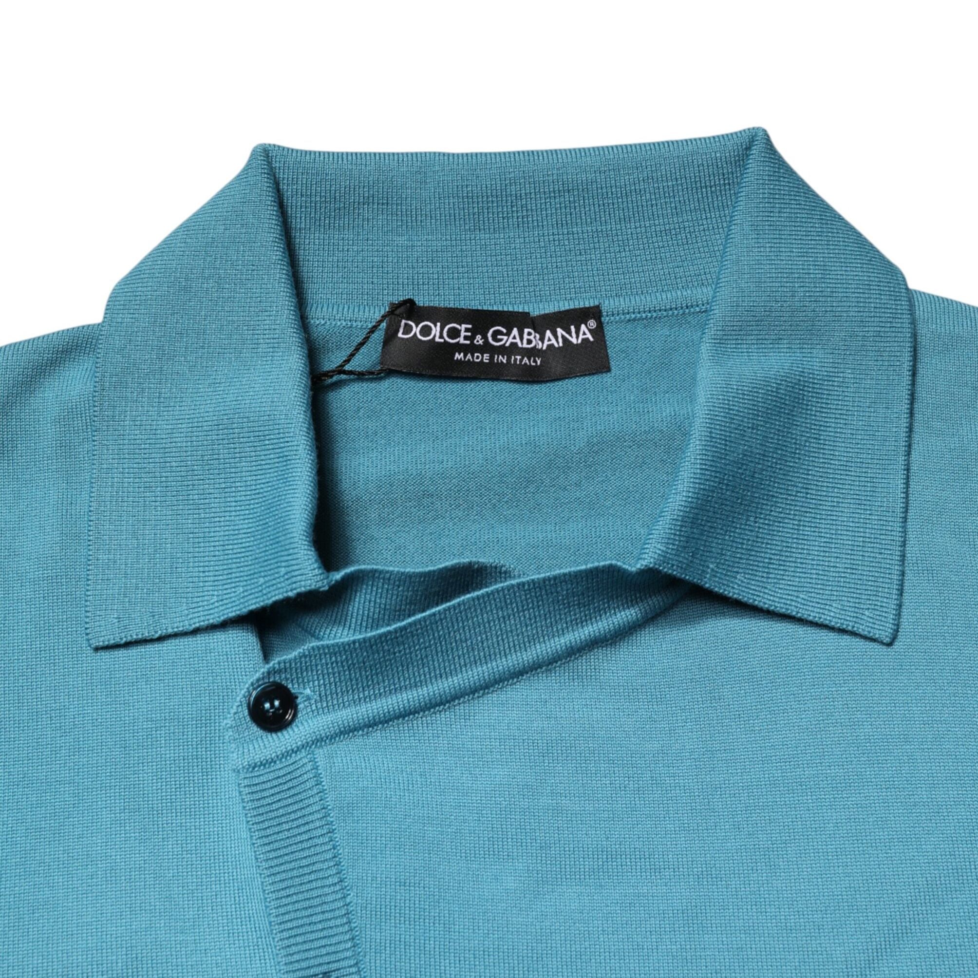 Dolce & Gabbana Teal Wool Collared Polo Pullover Sweater