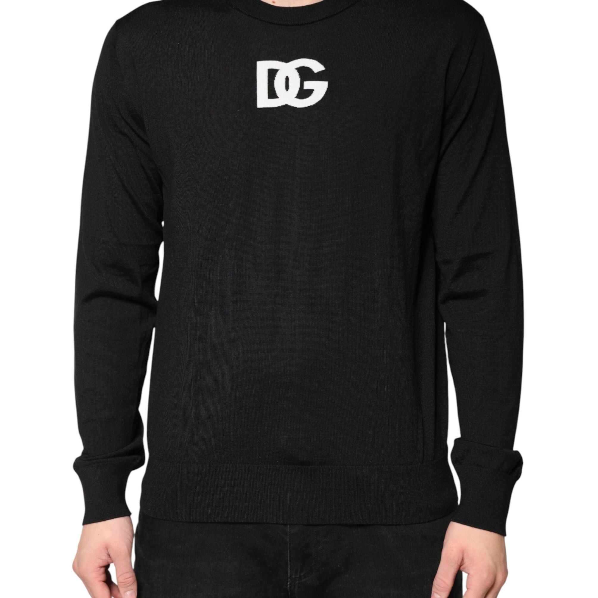 Dolce & Gabbana Black Wool DG Crew Neck Men Pullover Sweater