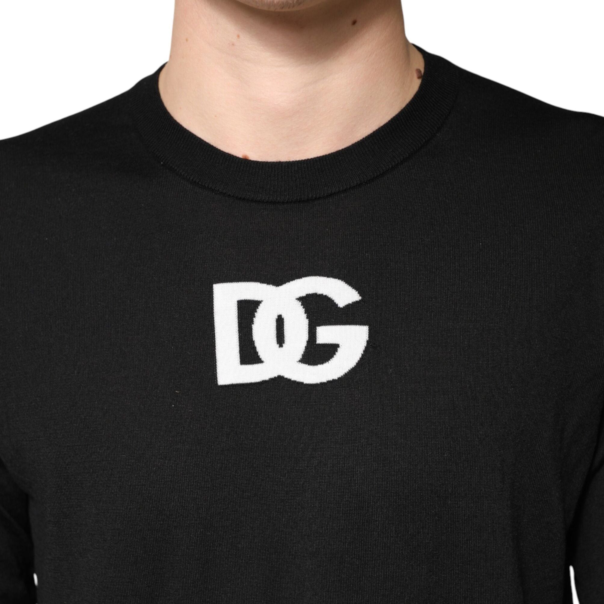 Dolce & Gabbana Black Wool DG Crew Neck Men Pullover Sweater