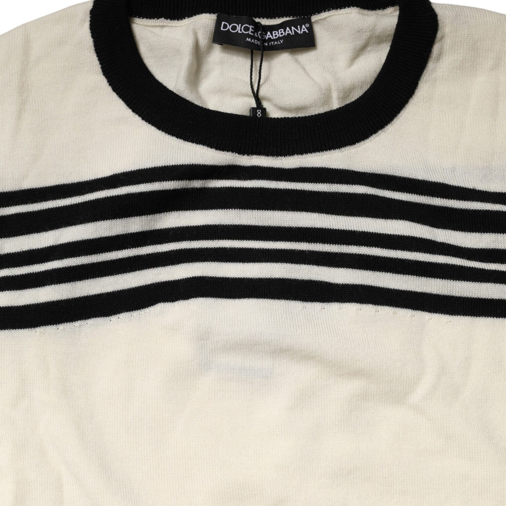 Dolce & Gabbana Black White Stripe CrewNeck Pullover Sweater