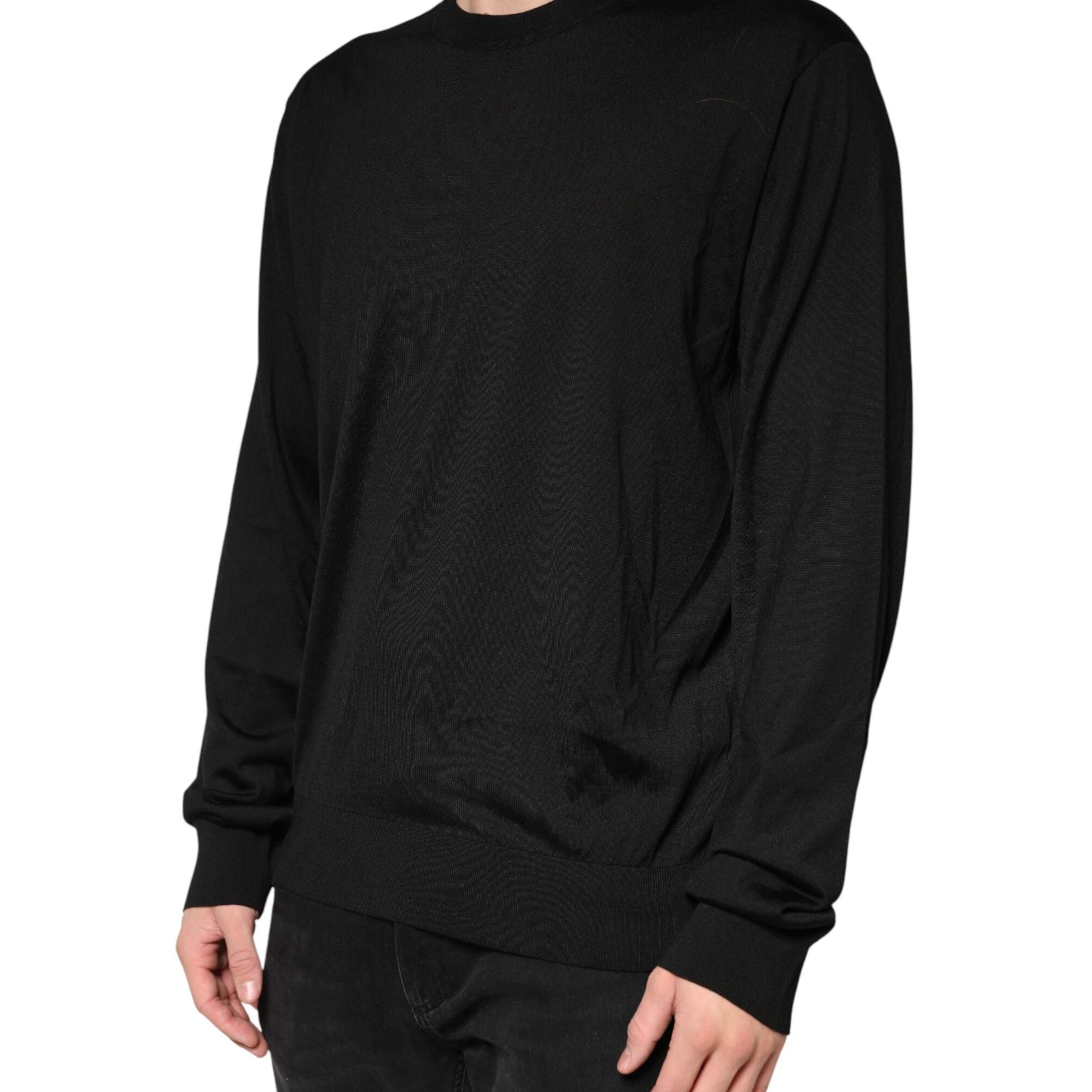 Dolce & Gabbana Black Silk Men Crew Neck Pullover Sweater
