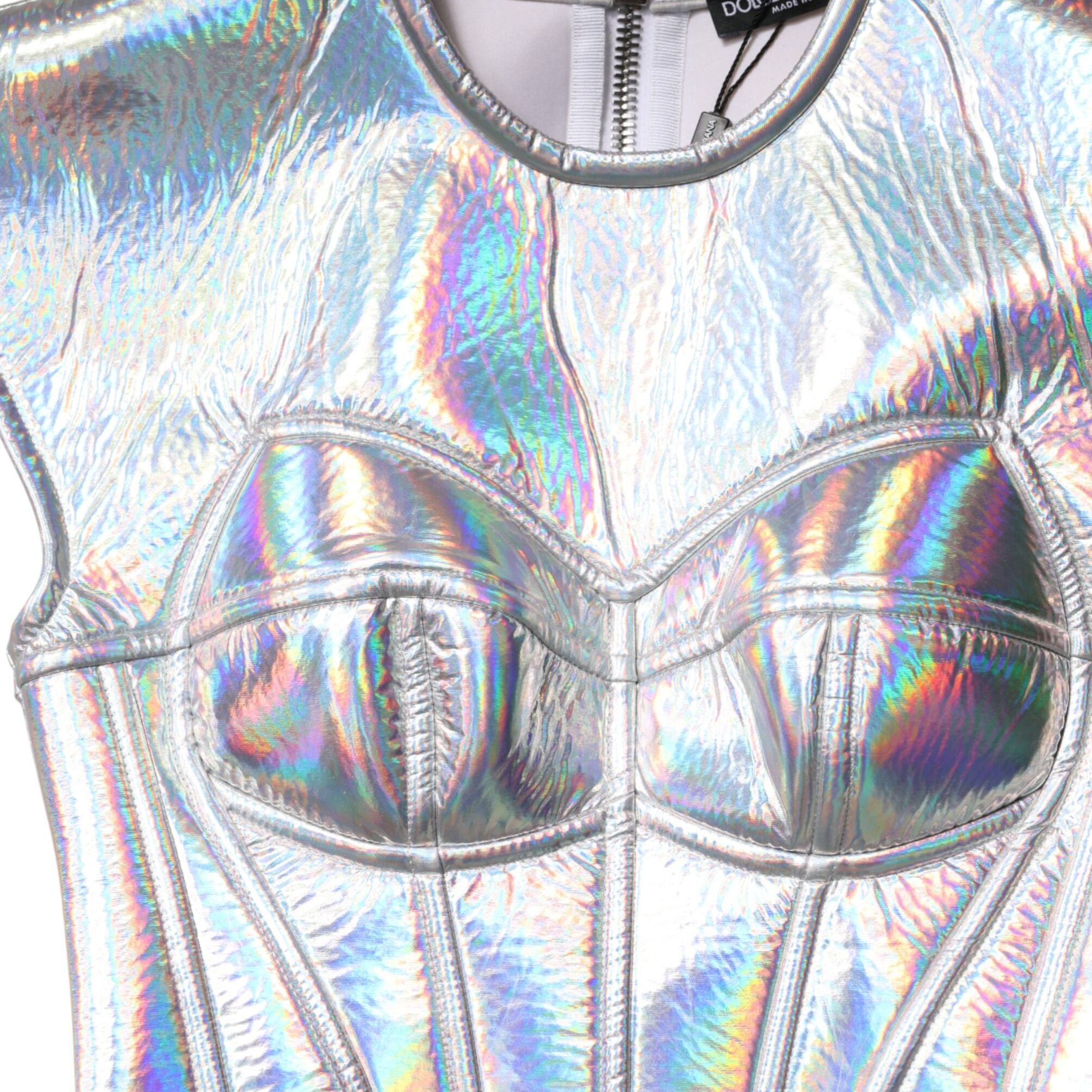 Dolce & Gabbana Silver Iridescent Bodycon Sheath Midi Dress