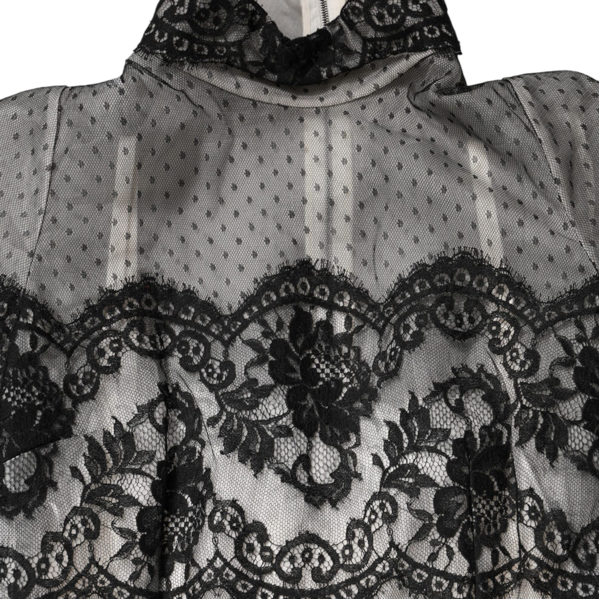Dolce & Gabbana Black White Lace Silk Blend MaxiSheath Dress