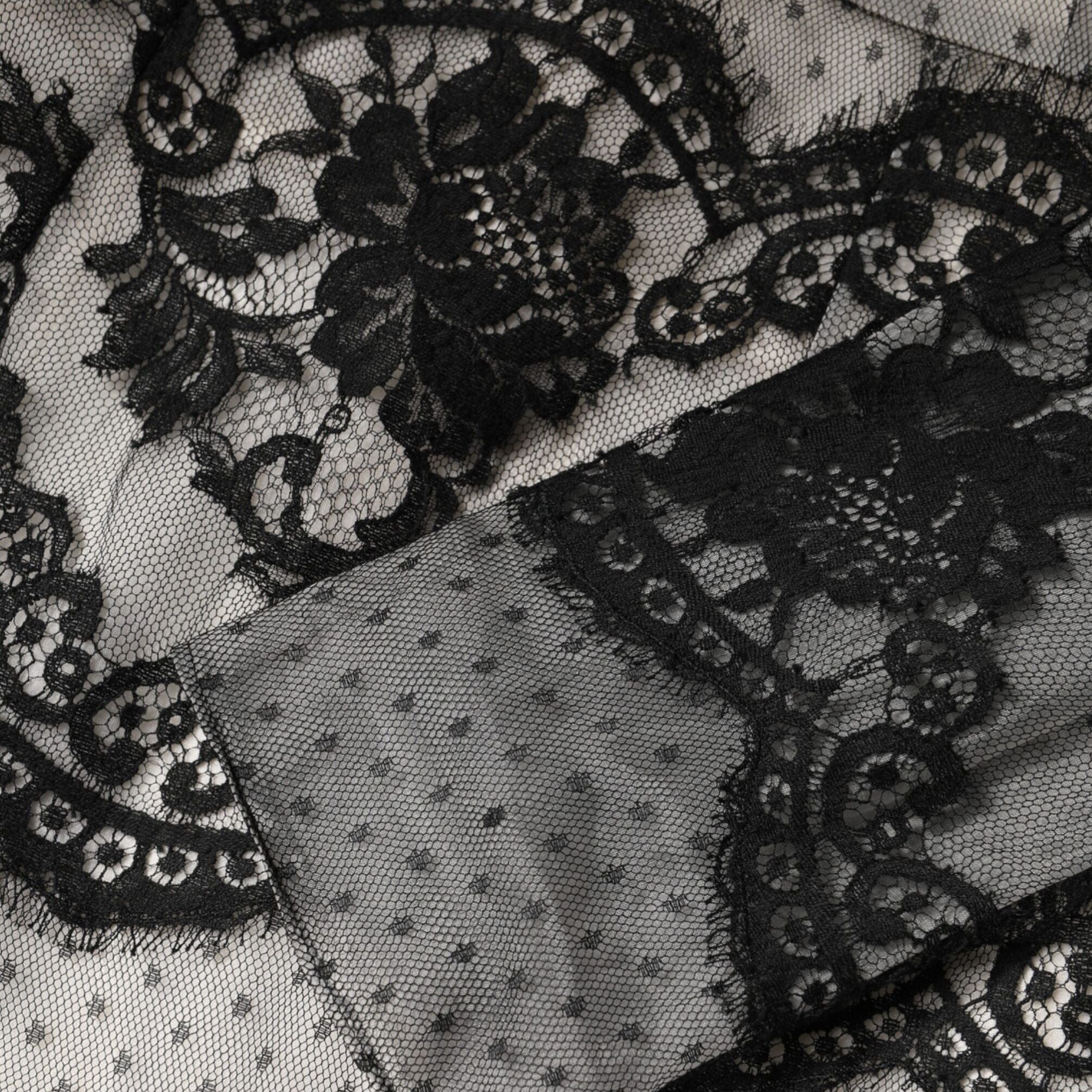 Dolce & Gabbana Black White Lace Silk Blend MaxiSheath Dress