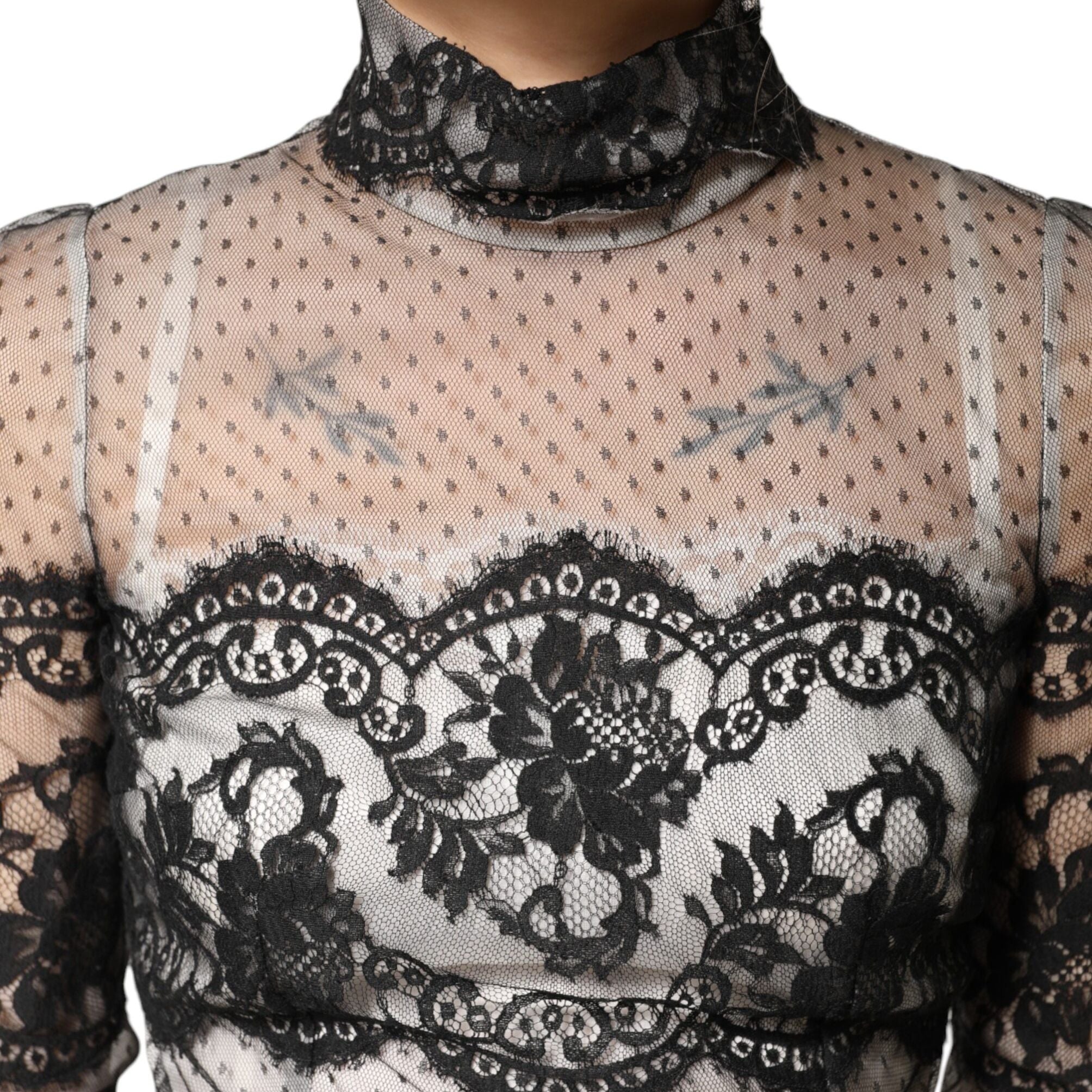Dolce & Gabbana Black White Lace Silk Blend MaxiSheath Dress