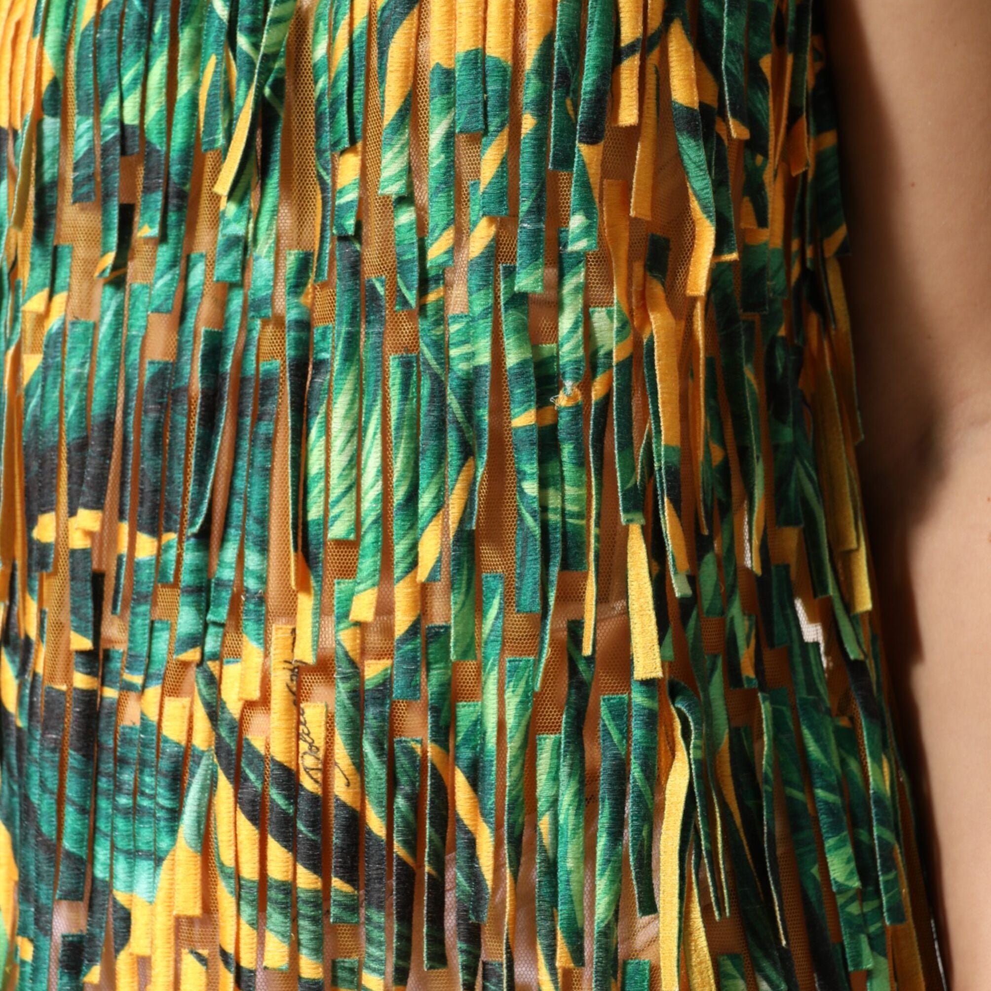 Dolce & Gabbana Multicolor Tropical Print Fringe Maxi Dress