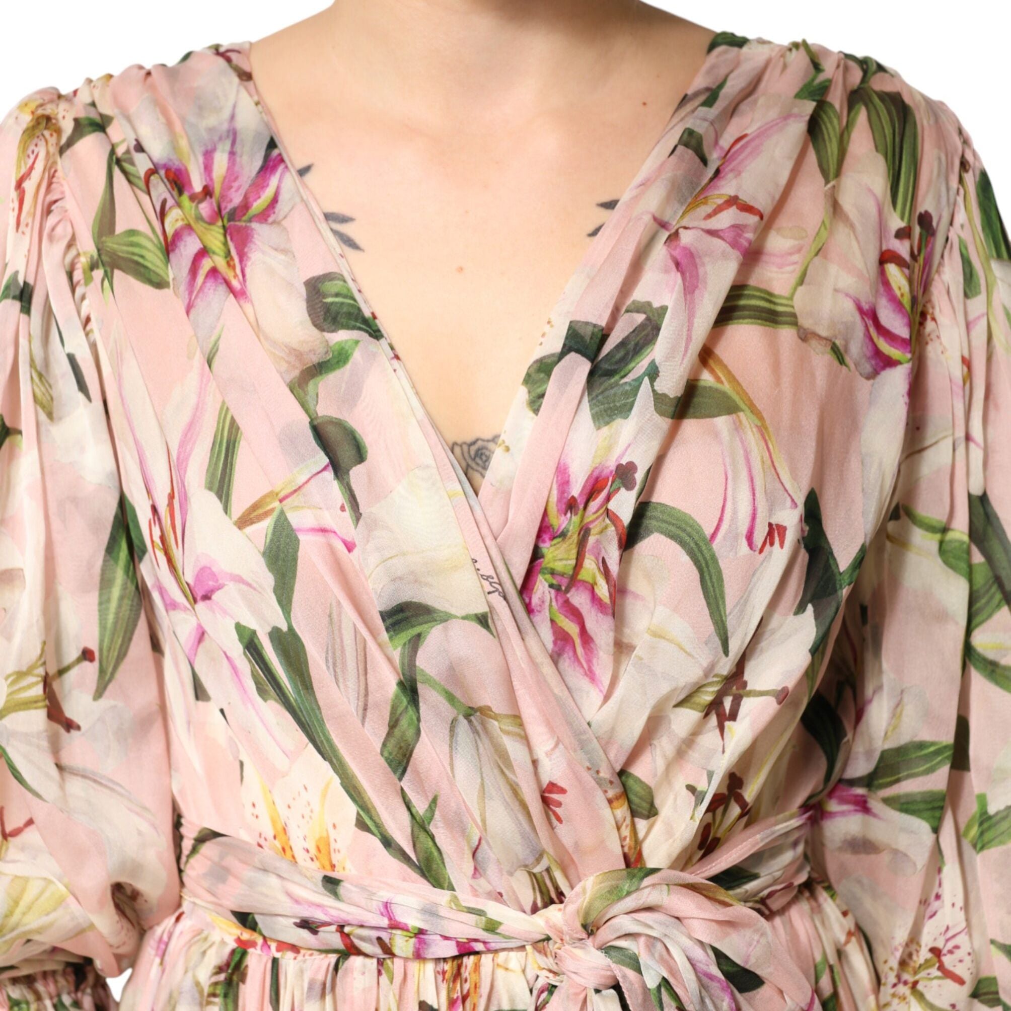 Dolce & Gabbana Pink Lily Print A-line Pleated Maxi Dress