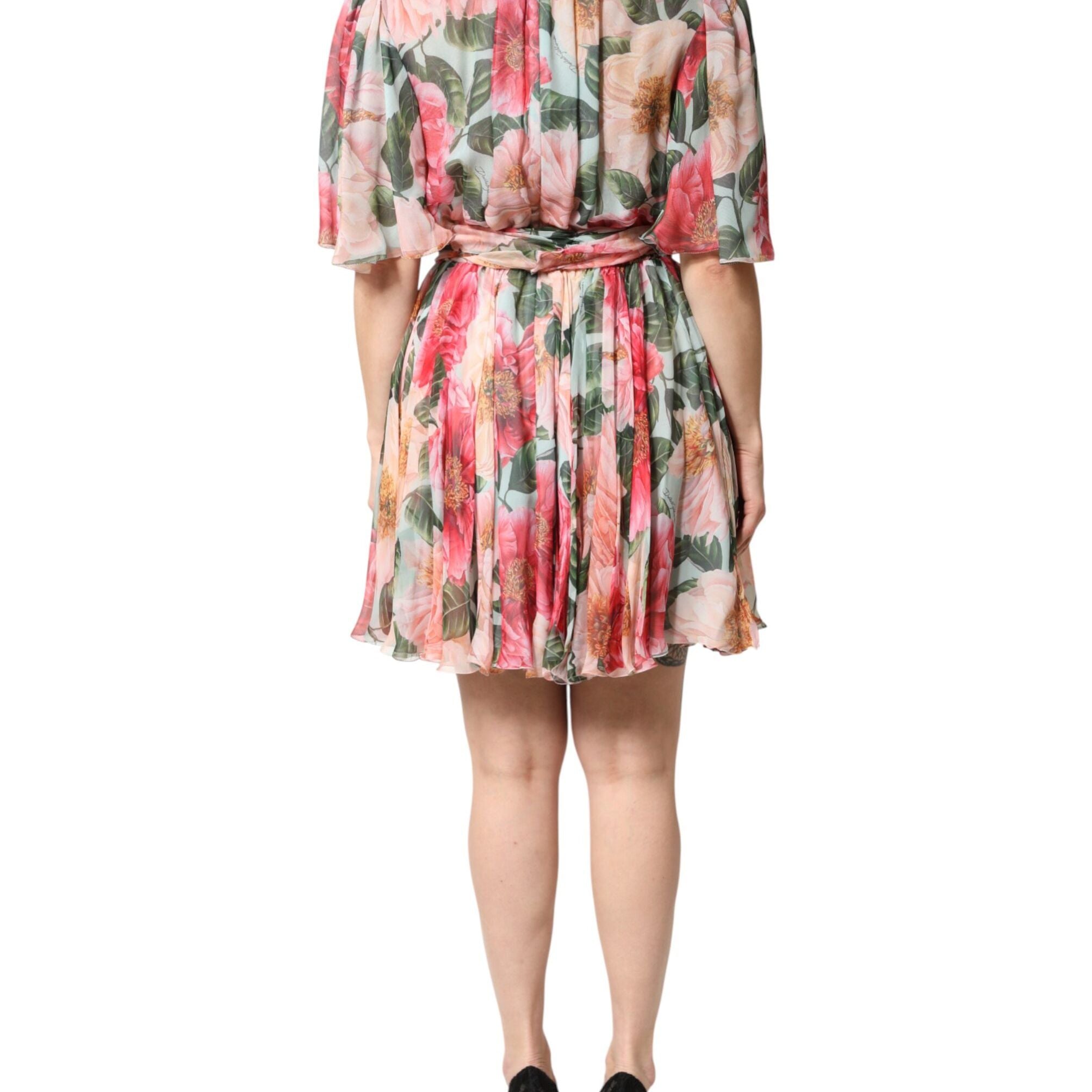 Dolce & Gabbana Multicolor Floral Silk Chiffon Pleated Mini Dress