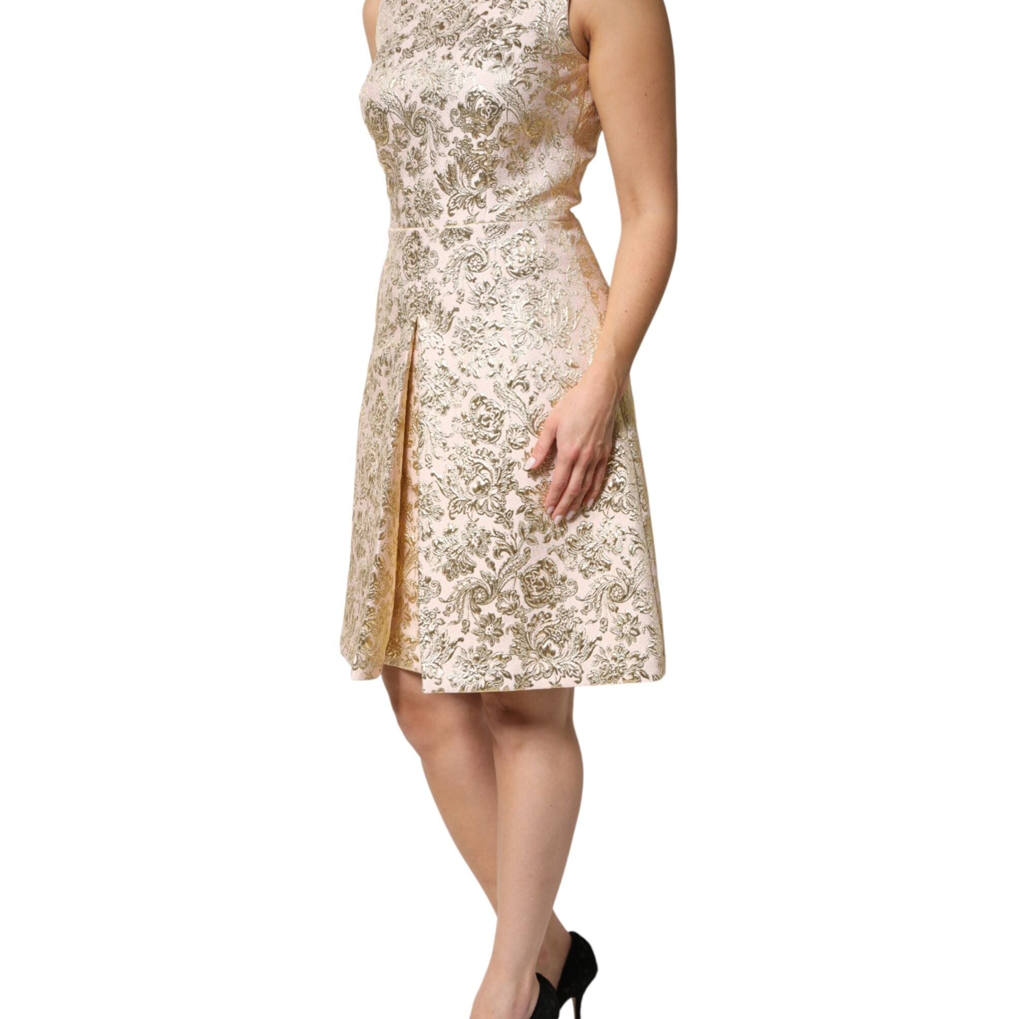 Dolce & Gabbana Beige Gold Floral Brocade Sleeveless Dress