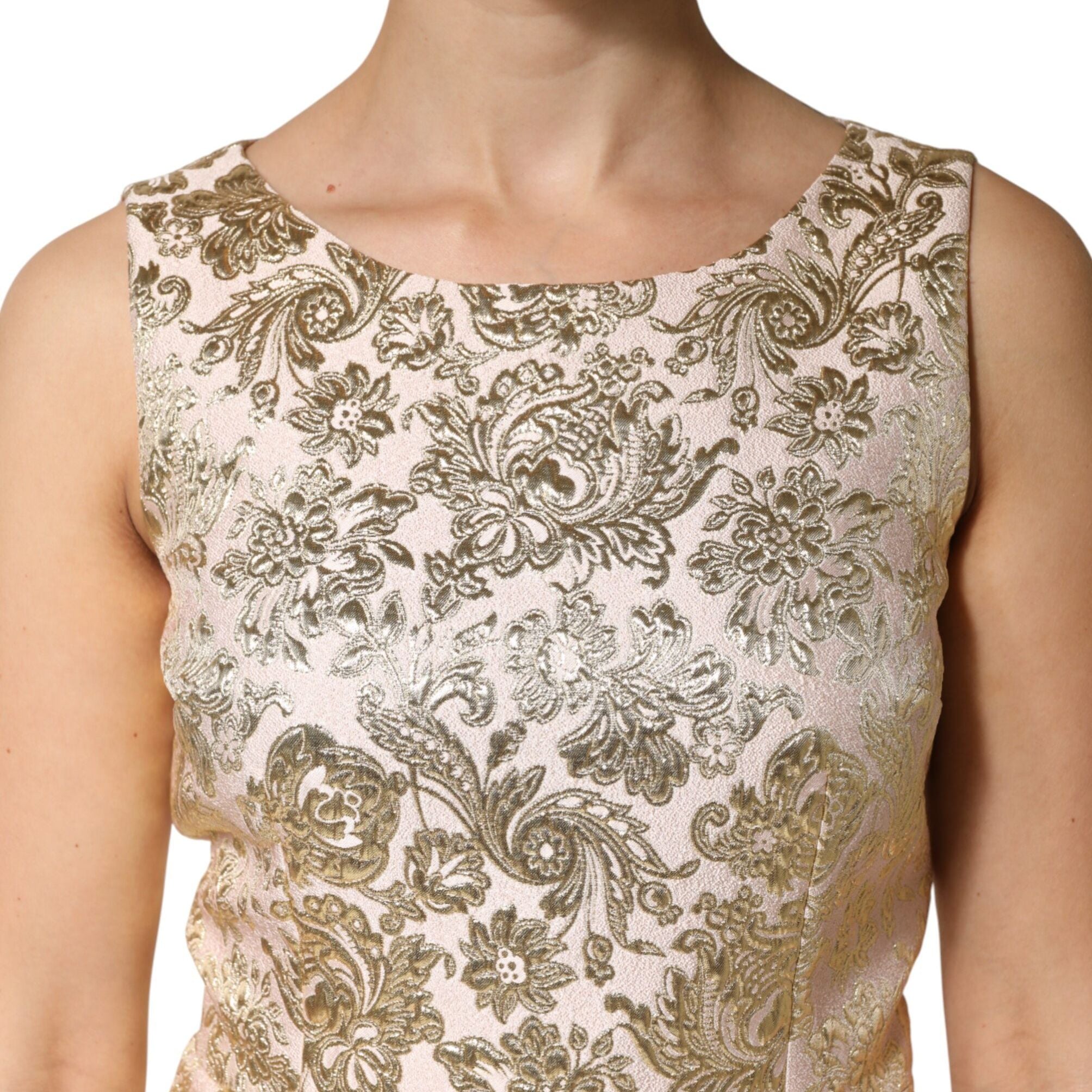Dolce & Gabbana Beige Gold Floral Brocade Sleeveless Dress