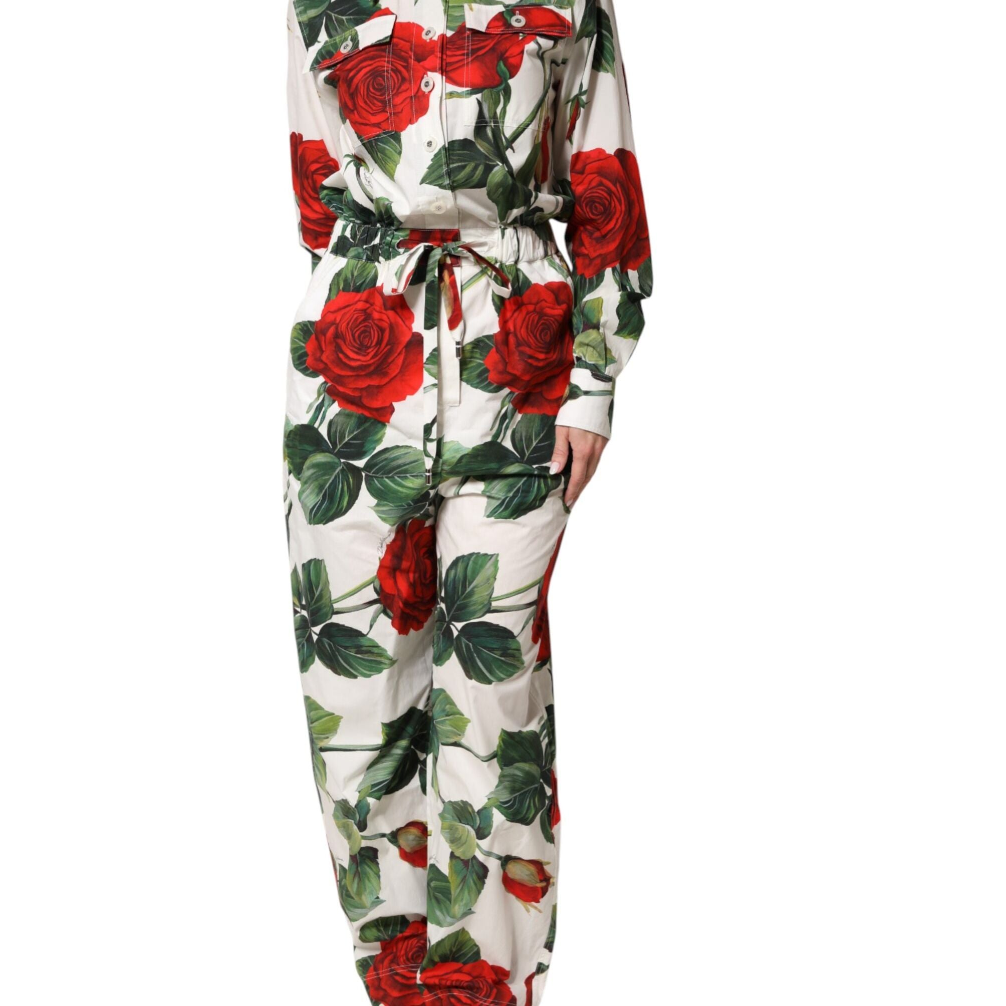 Dolce & Gabbana White Floral Print Cotton Jumpsuit Dress