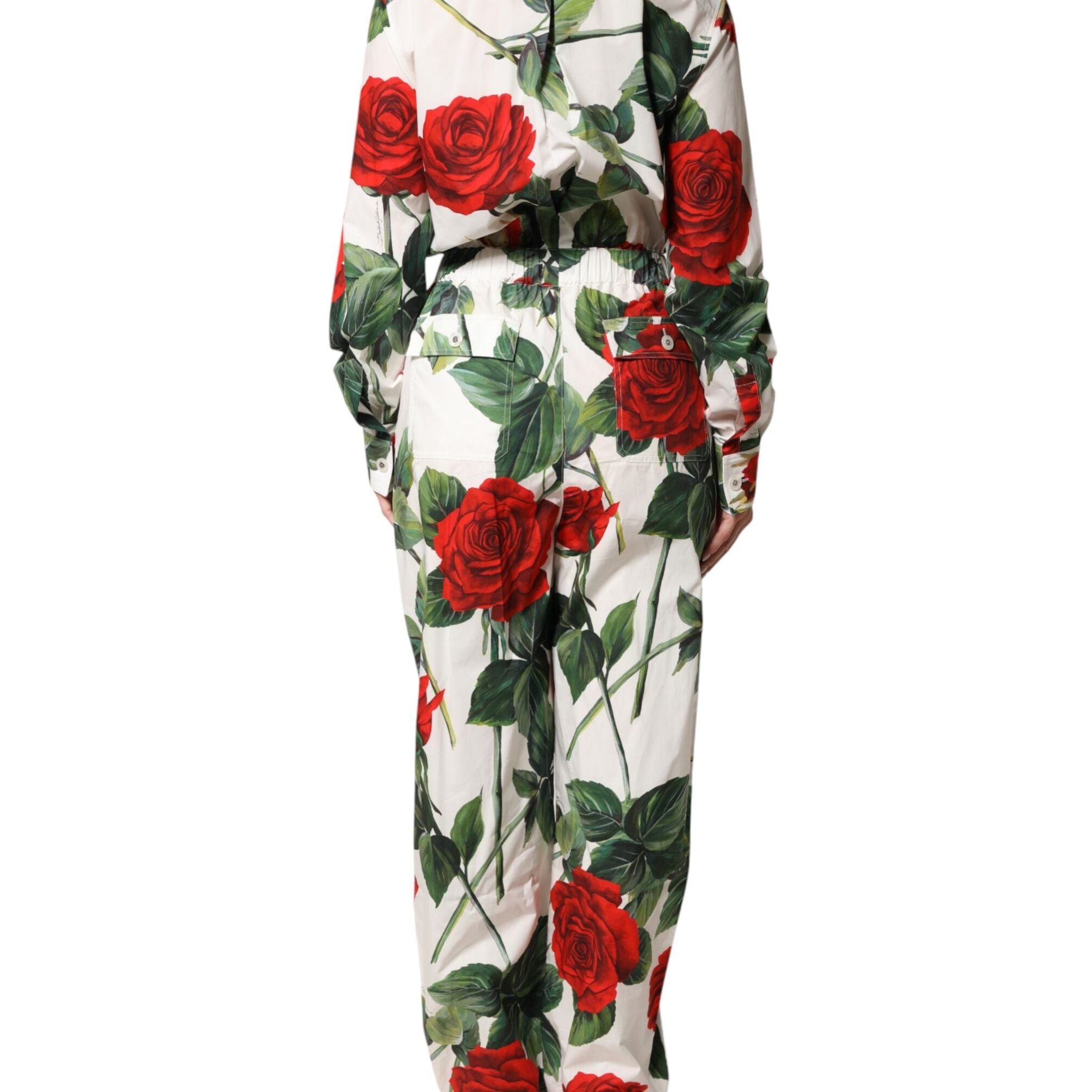 Dolce & Gabbana White Floral Print Cotton Jumpsuit Dress