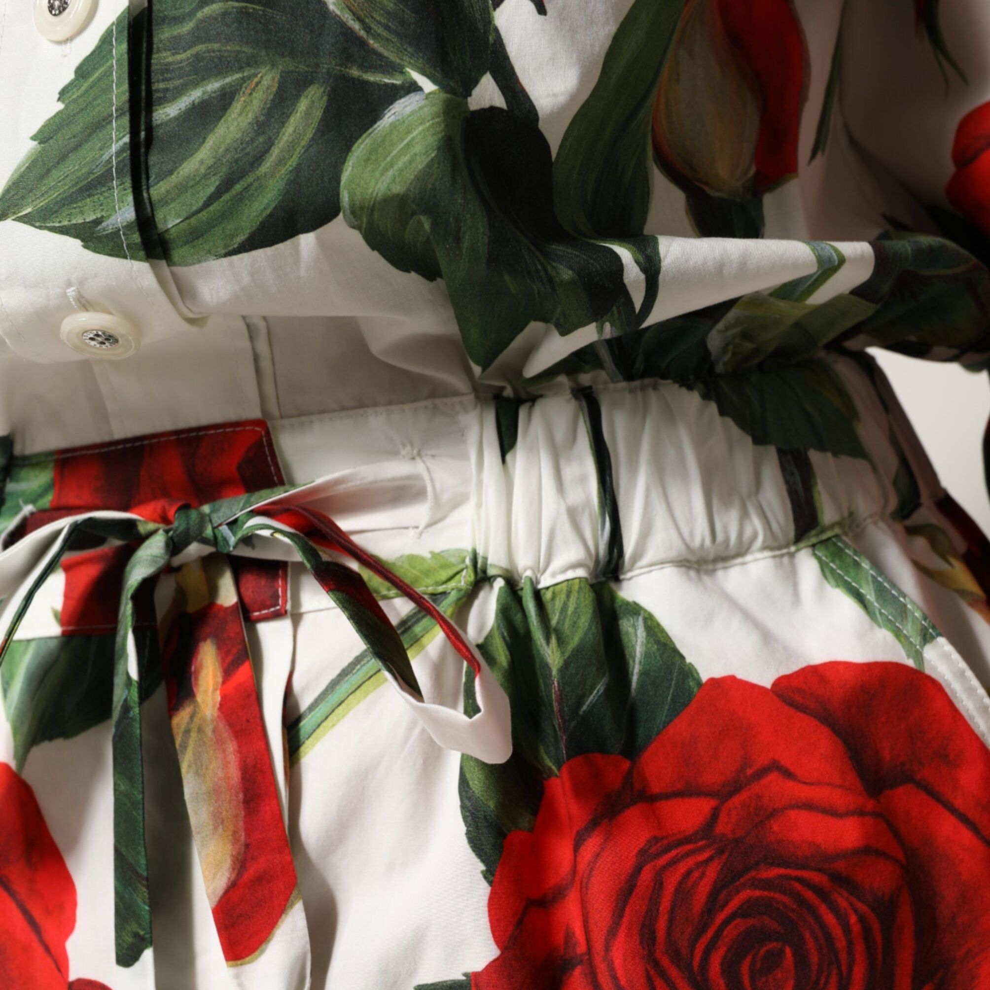 Dolce & Gabbana White Floral Print Cotton Jumpsuit Dress