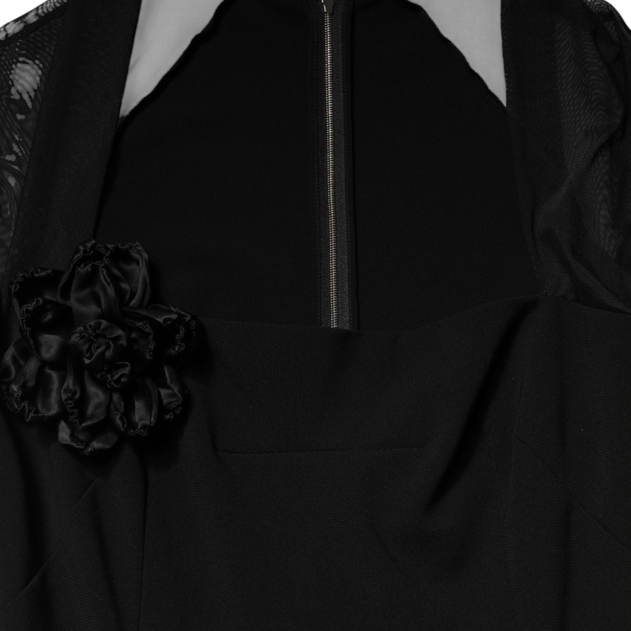 Dolce & Gabbana Black Sheer Yoke Rosette Sheath Midi Dress