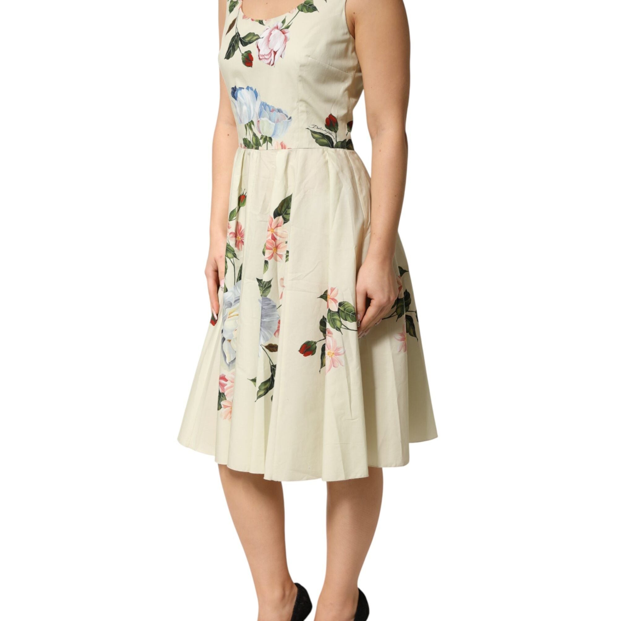Dolce & Gabbana Beige Floral Sleeveless A-line Dress