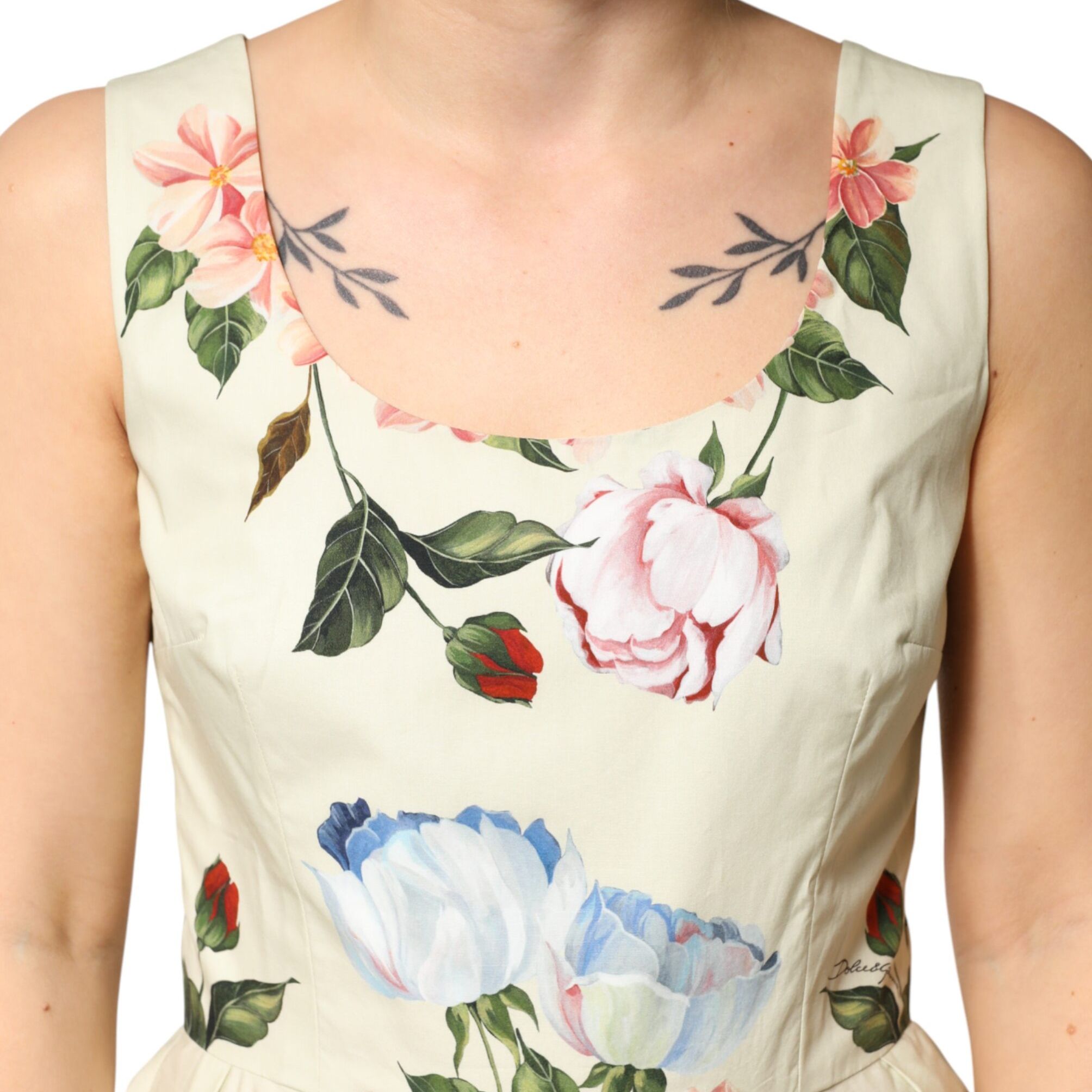 Dolce & Gabbana Beige Floral Sleeveless A-line Dress