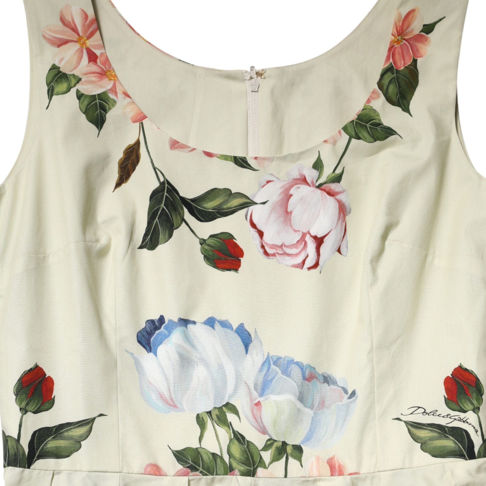 Dolce & Gabbana Beige Floral Sleeveless A-line Dress