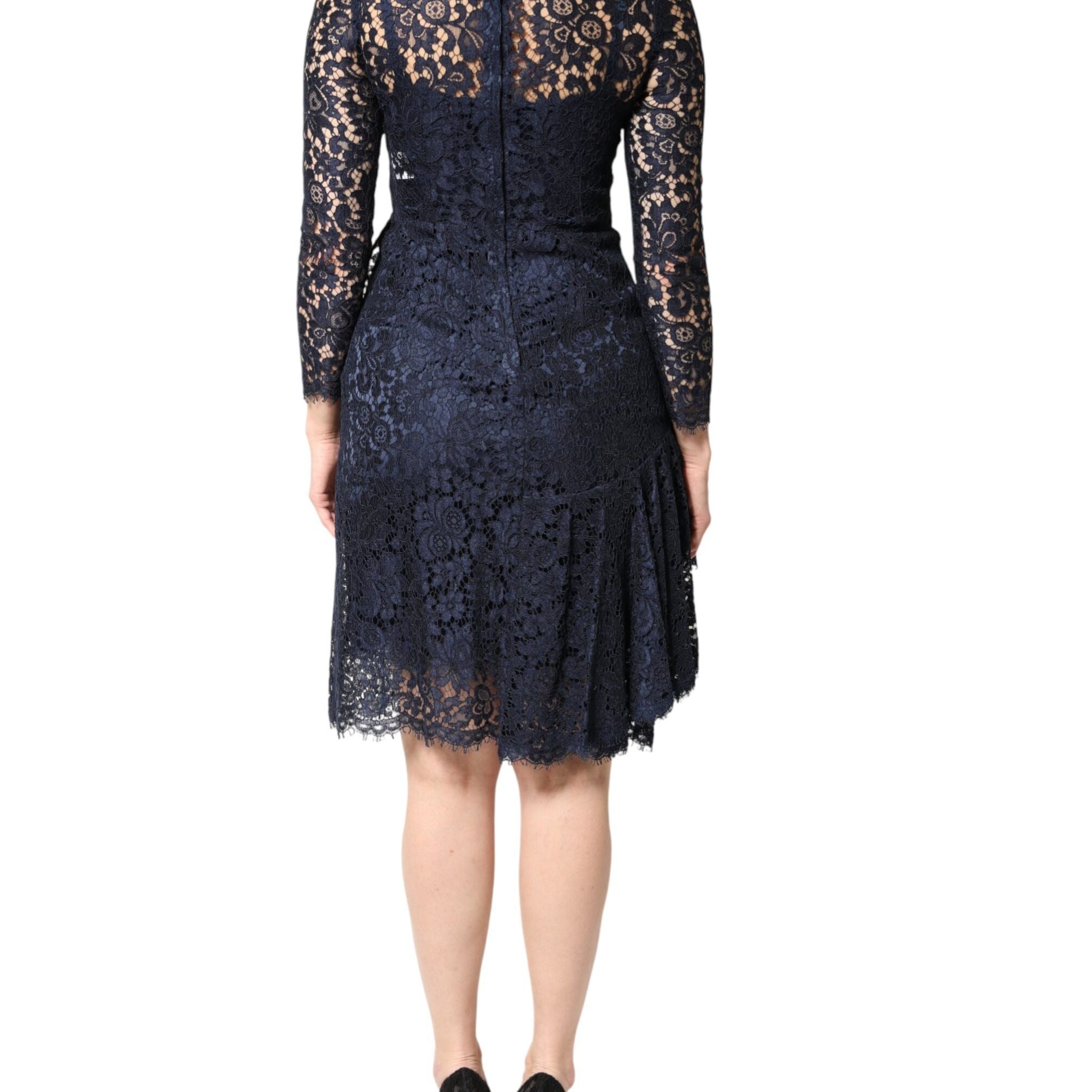 Dolce & Gabbana Blue Lace Ruffle A-line Knee Length Dress