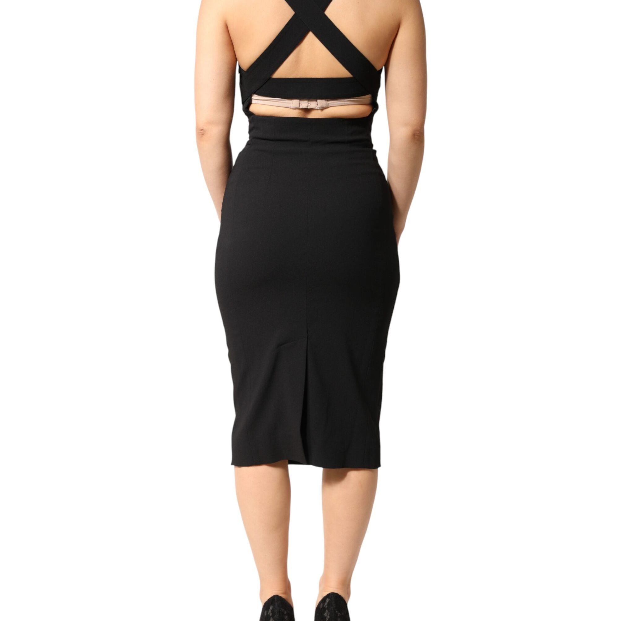 Dolce & Gabbana Black Square Neck Sleeveless Midi Dress