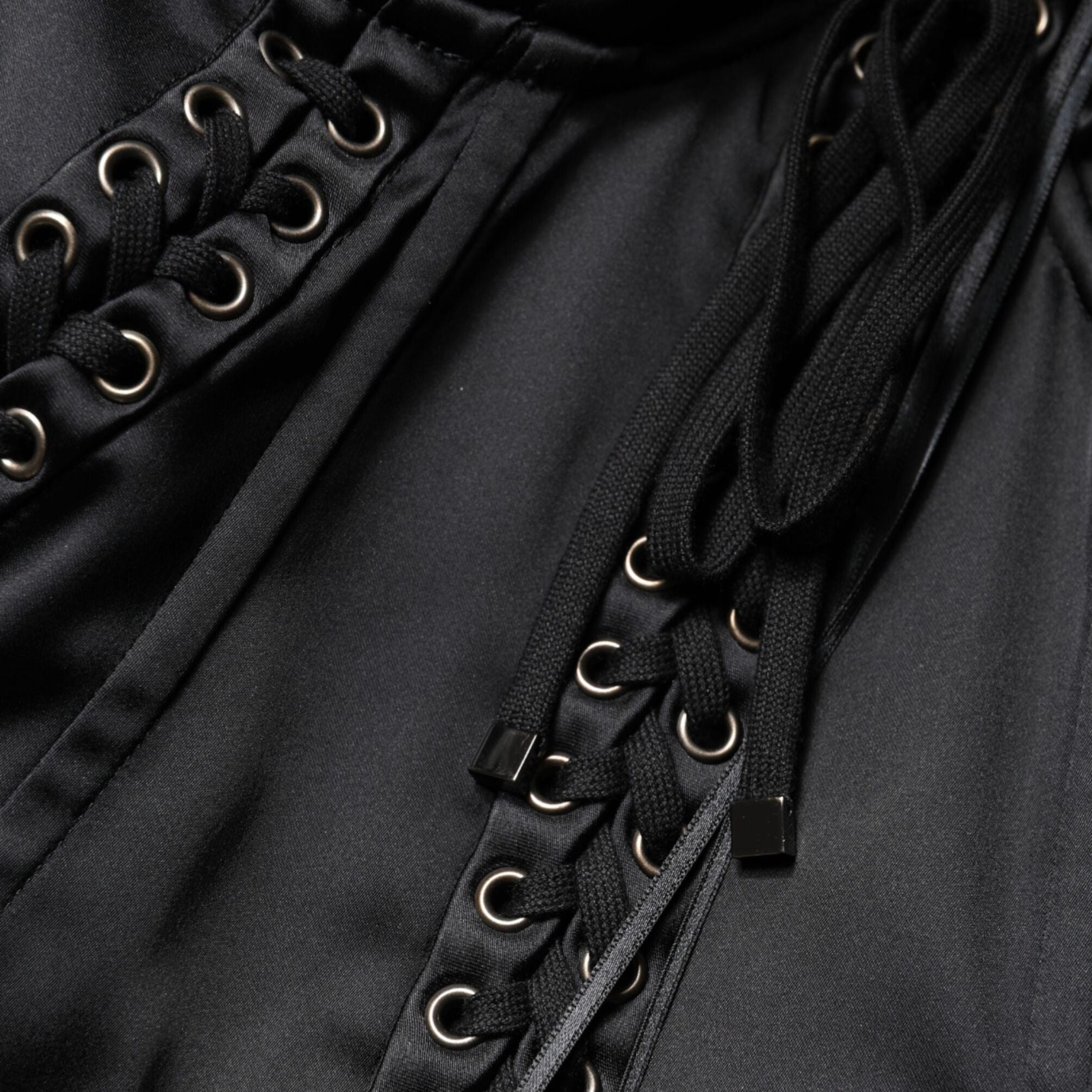 Dolce & Gabbana Black Satin Acetate Lace Eyelets Mini Dress