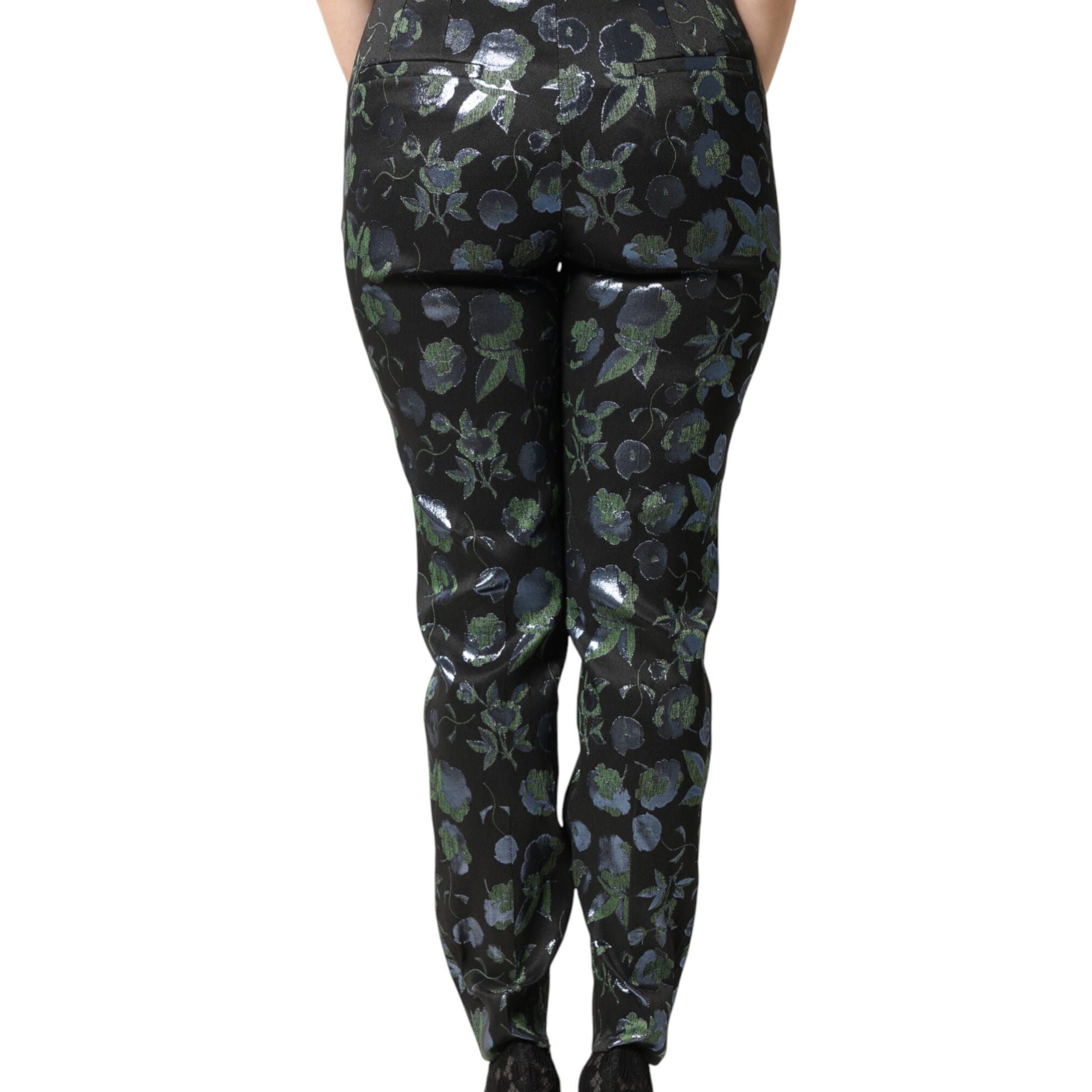 Dolce & Gabbana BlueGreen Floral Metallic Slim Trouser Pants