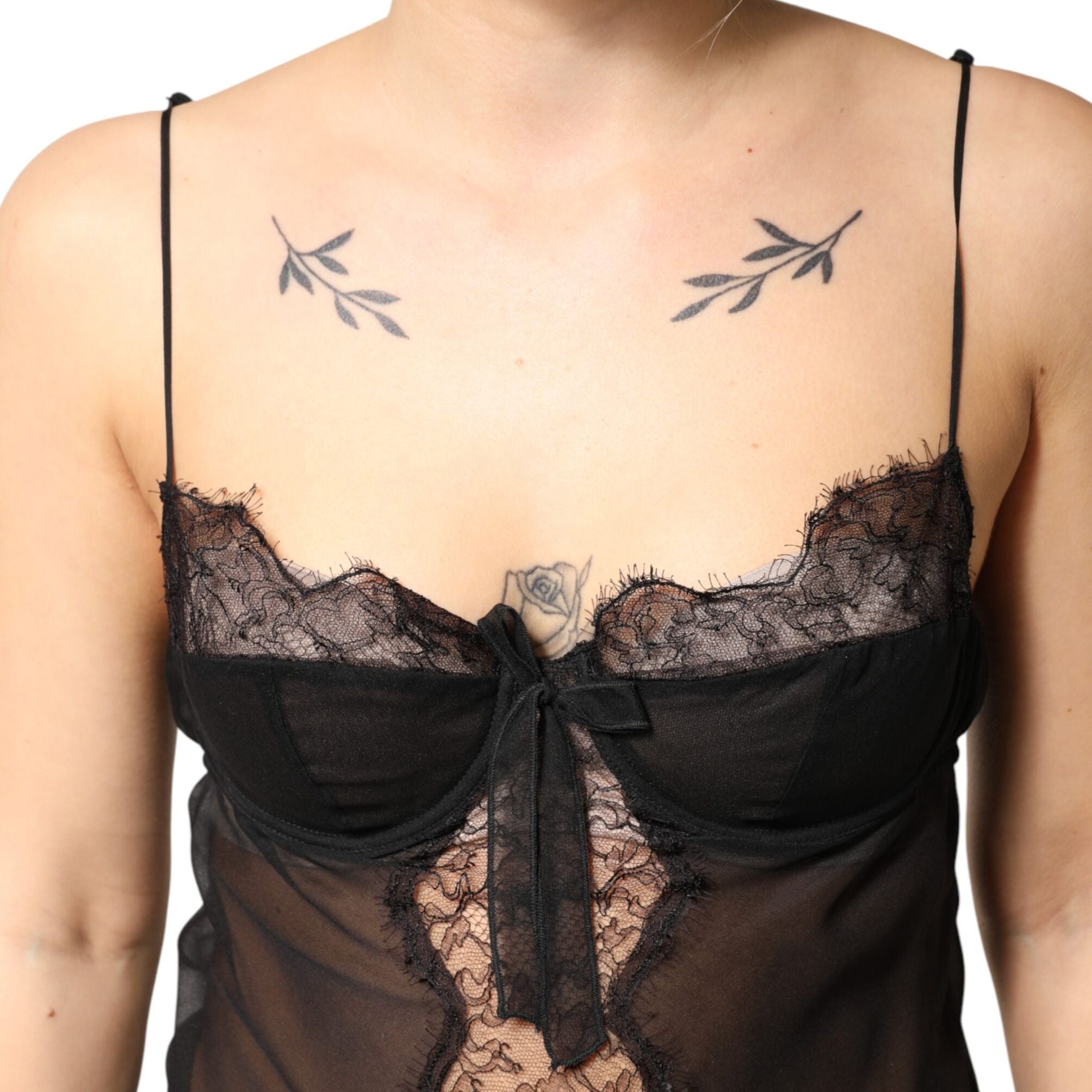 Dolce & Gabbana Black Silk Floral Lace Chemise Lingerie Top